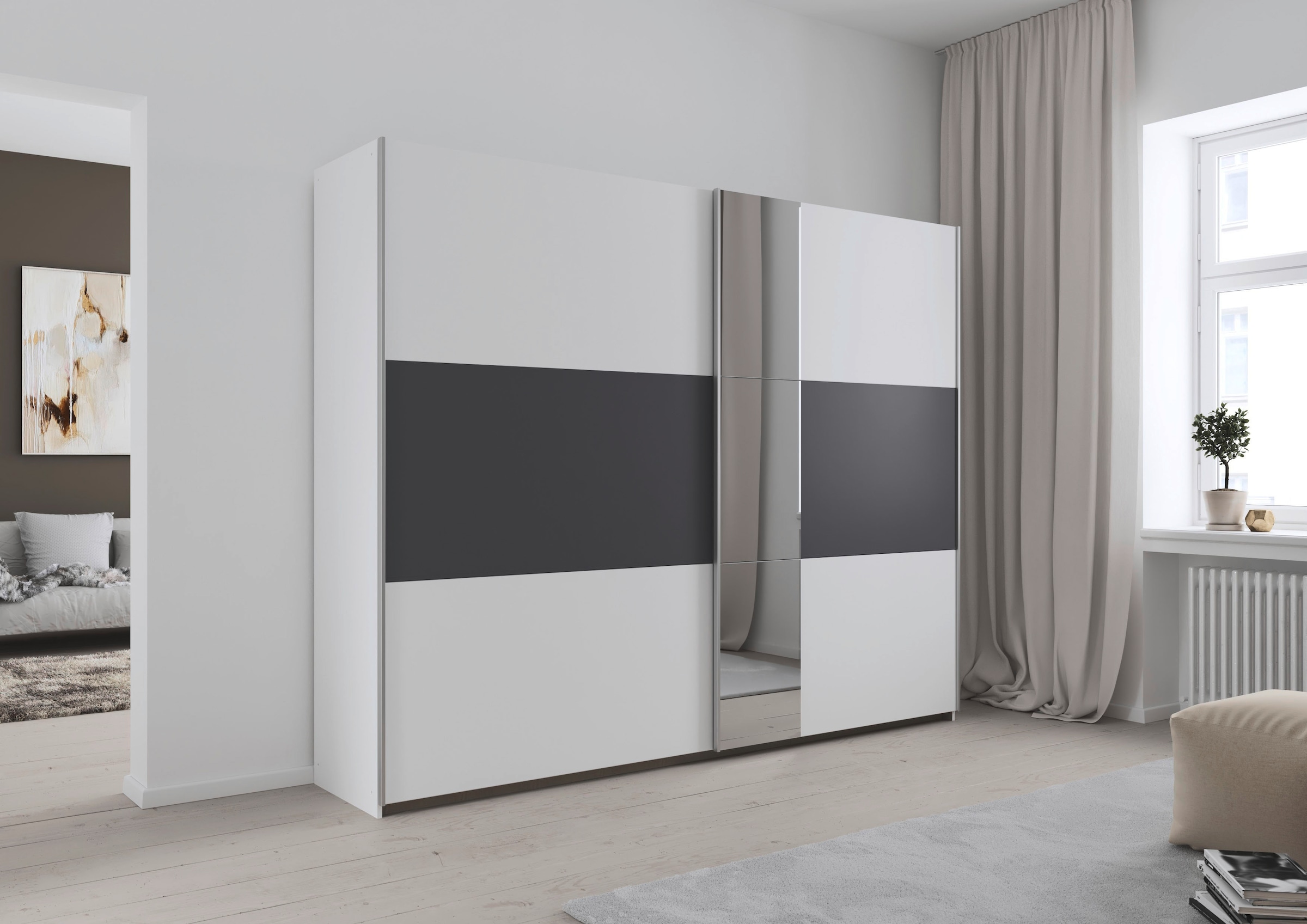 rauch Armoire à portes coulissantes »Kleiderschrank Schrank Garderobe TOPSELLER ASTANA OTTO´s CHOICE« 3 Ausstattungen BASIC/CLASSIC/PREMIUM (inkl. SOFT-CLOSE-FUNKTION),  mit 3 Spiegelelementen, Metallgriffleisten alufarbig MADE IN GERMANY