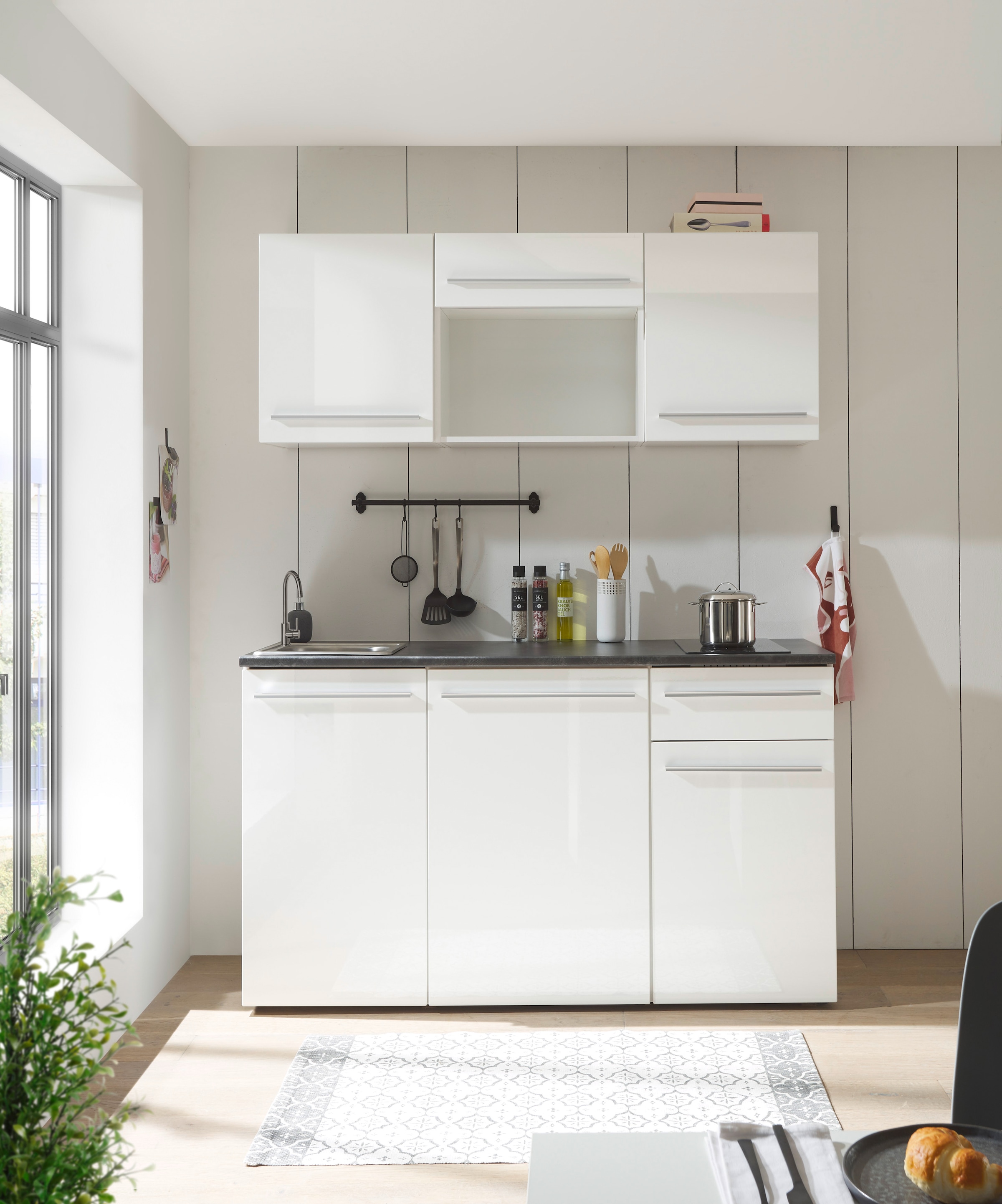 BASIC by Balculina Pantryküche »Jazz Singleküche« Breite 160 cm, wahlweise mit E-Geräten und Mikrowelle