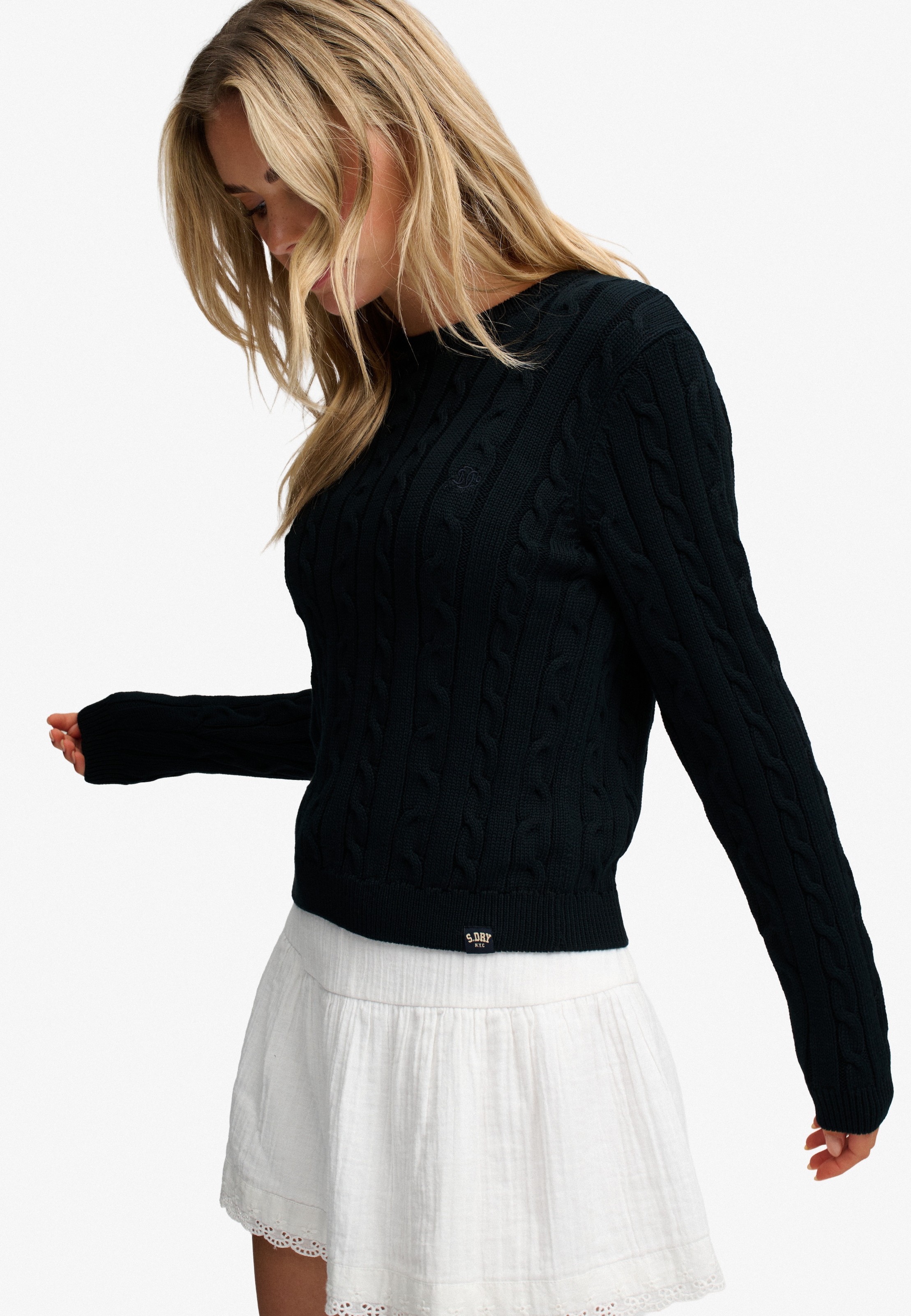 Superdry Pull en tricot »ESSENTIALS SD&CO CABLE JUMPER« fibre synthétique, coupe décontractée
