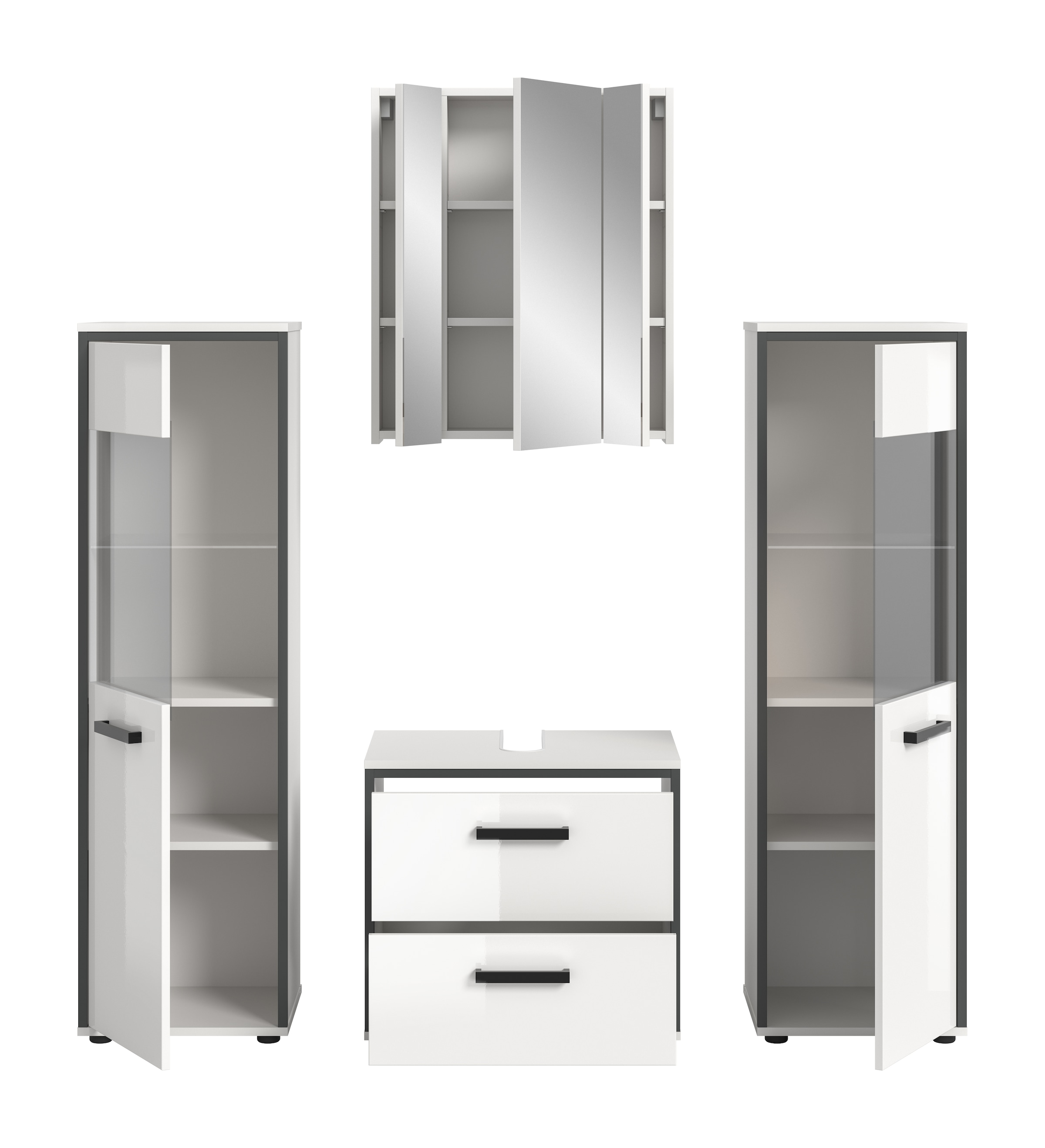 welltime Ensemble de meubles de salle de bain »KAJO, 4-tlg. Badkombination, weiss hochglanz« Set, Set, best. aus:2 Midischränken, 1 WBU, 1 Spiegelschrank, 4 cuis tlg.