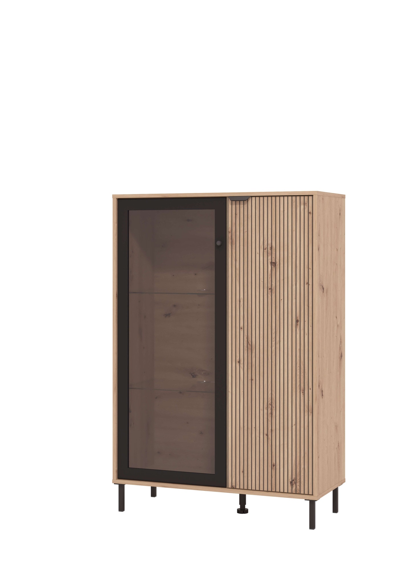 Home affaire Buffet haut »Mayenne Sideboard, Stauraumschrank, Anrichte, Hochschrank, Breite 93cm« Holztür mit Rillen-Optik, Glastür, Modernes Design