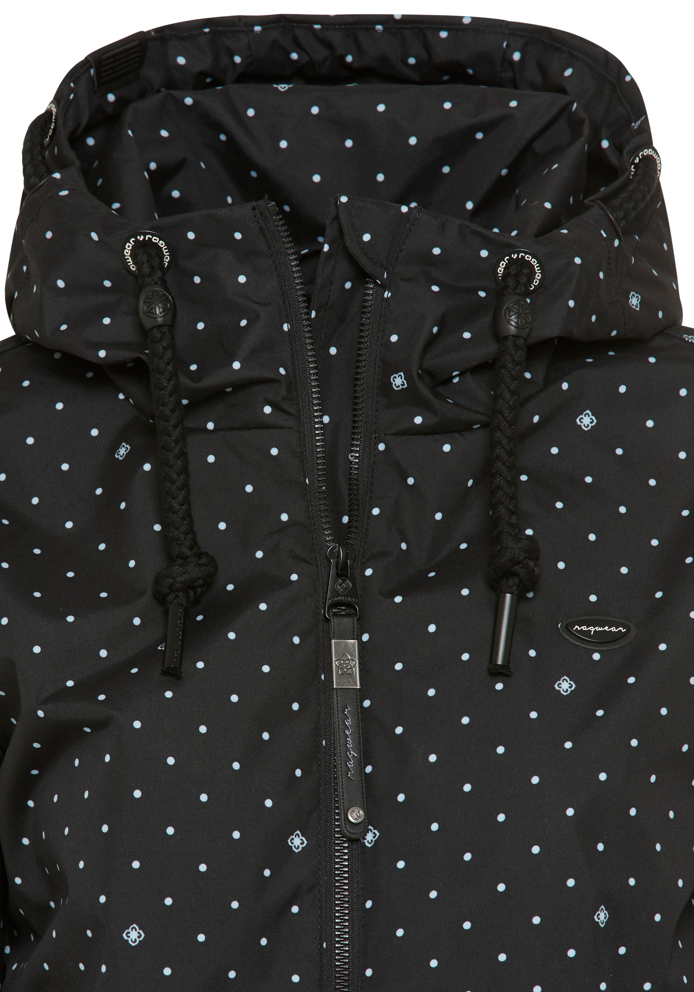 Ragwear Outdoorjacke »NUGGIE DOTS O« mit Kapuze aus Polyester, hüftlange Passform, hochschliessender Kragen