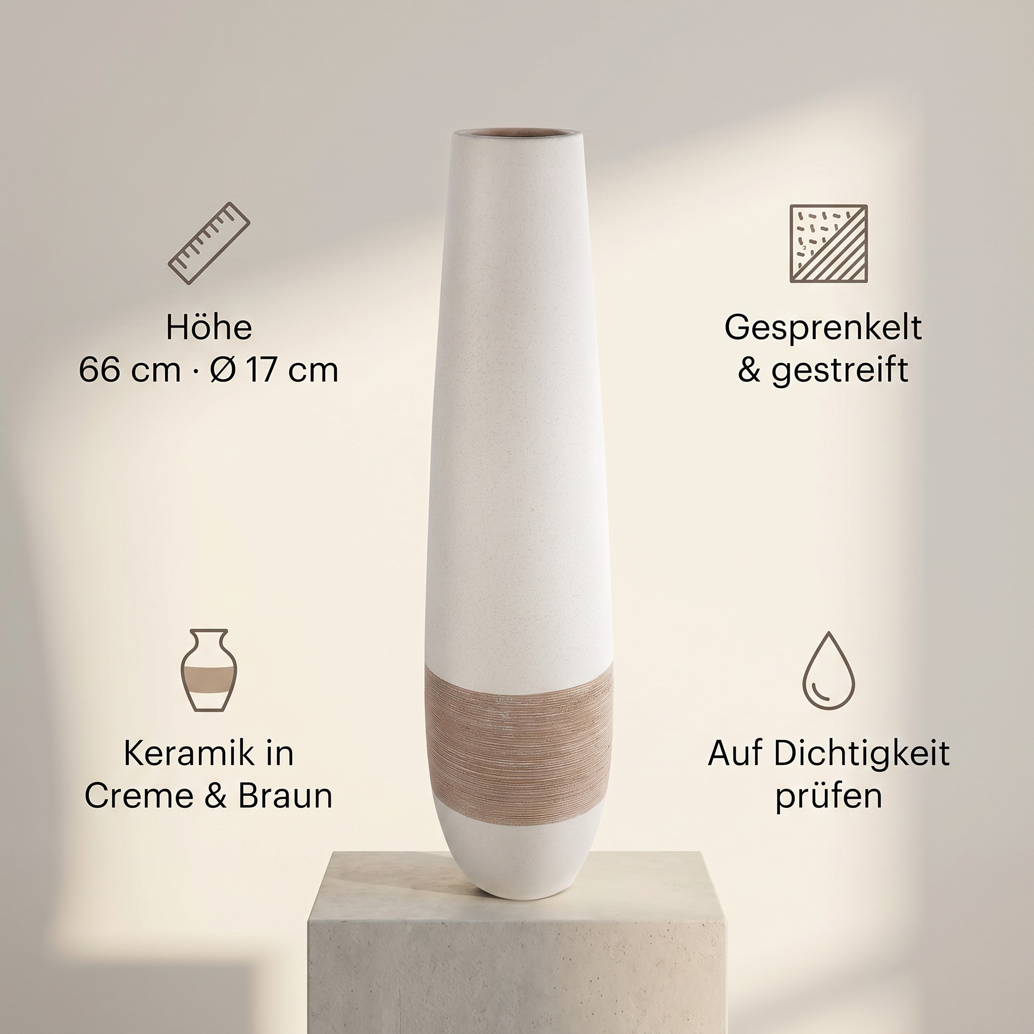 GILDE Vase de sol »Vase Olbia creme H. 66 cm«