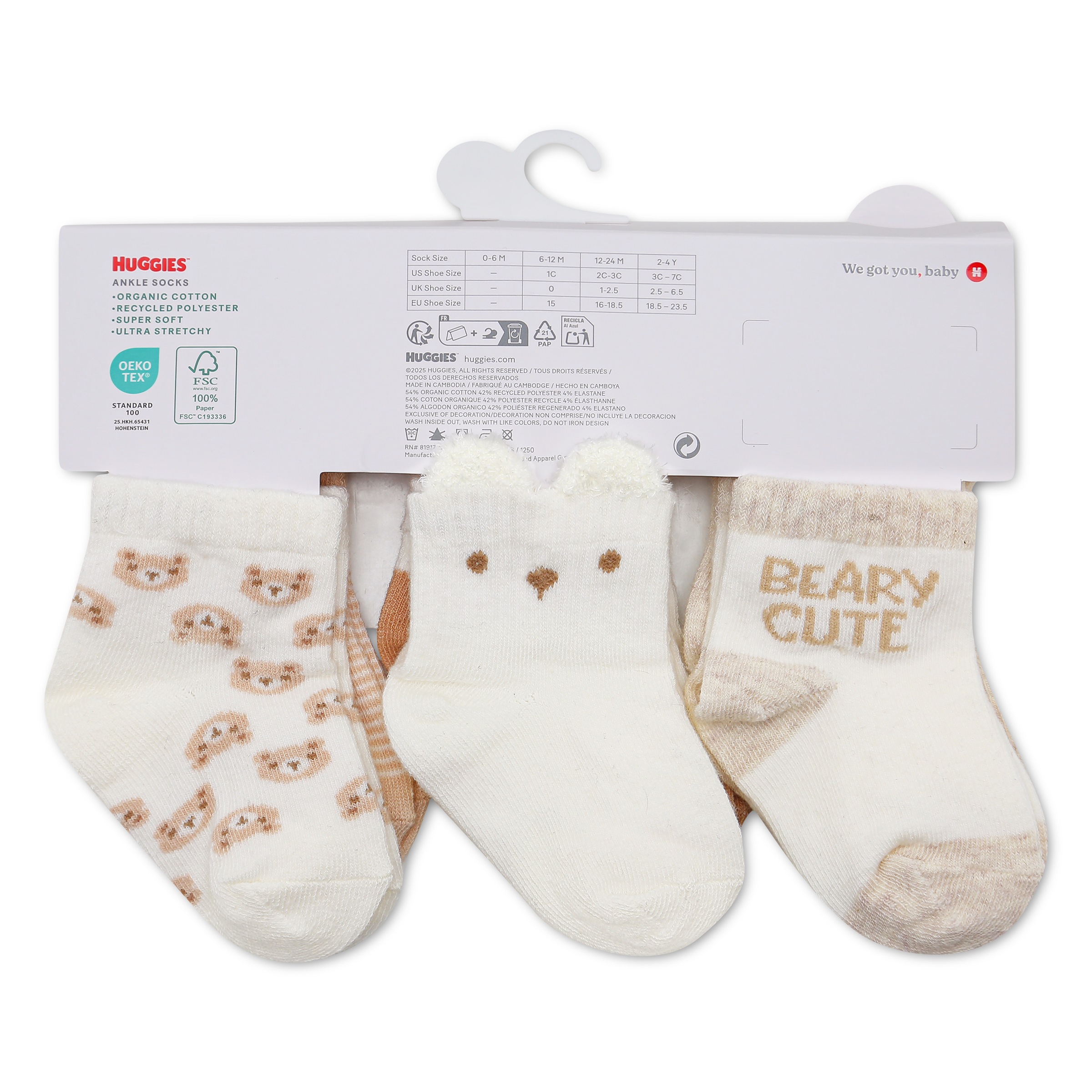HUGGIES babywear Kurzsocken »HGHN 6PK QUARTER SOCKS« Packung, 6 Paar tlg. 6er Pack Baby-Socken mit Bärchen-Mtoiven