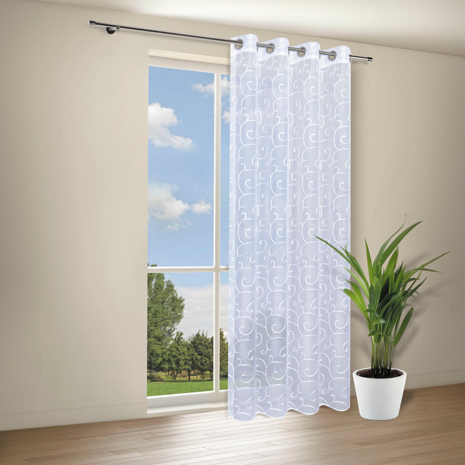 Gerster Rideau »Rachel« Œillet 1 cuis tlg. Ösenschal bestickt allover