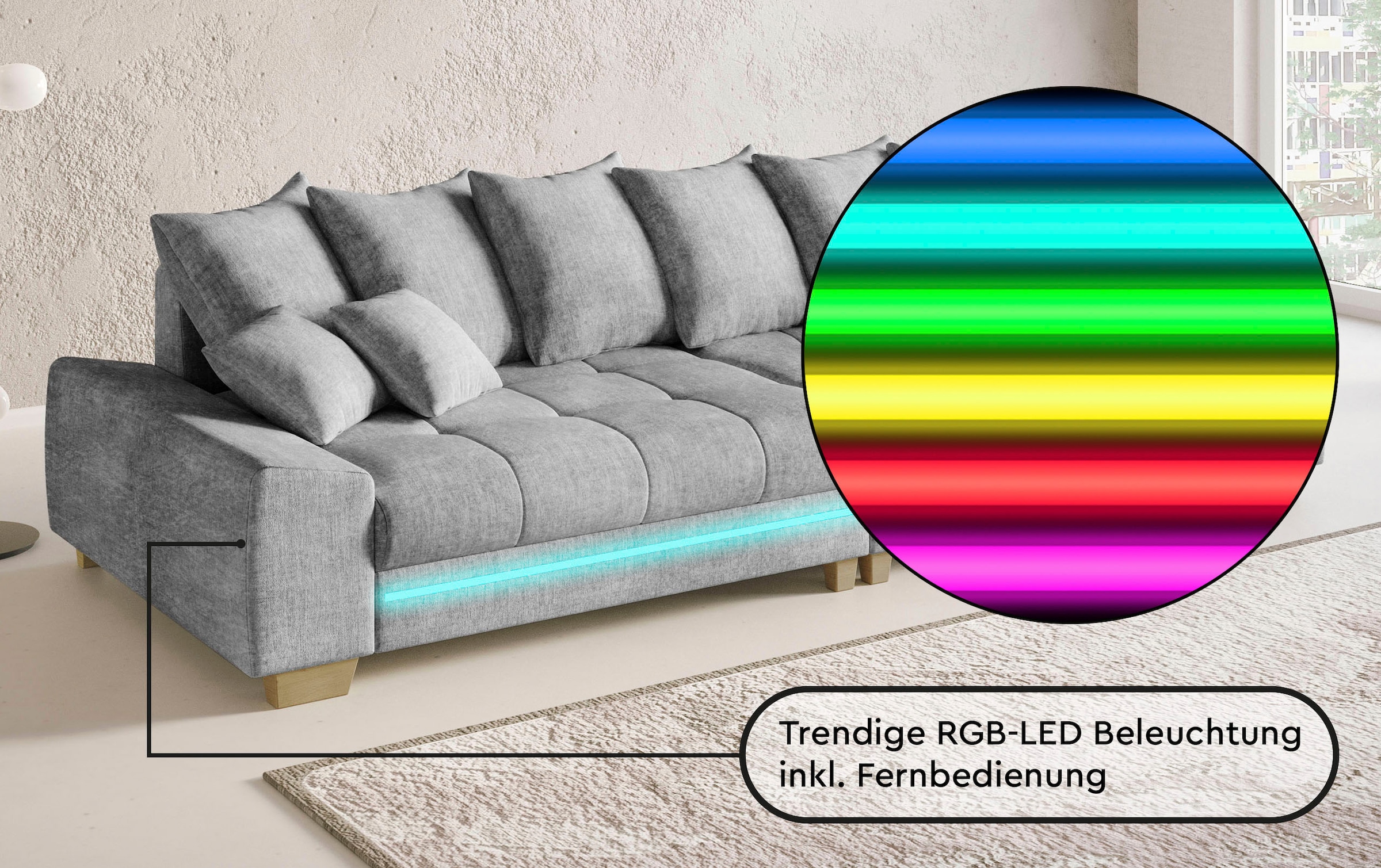 Mr. Couch Big-Sofa »Nikita II« mit RGB-LED Beleuchtung, Kaltschaumpolsterung bis 140 kg belastbar
