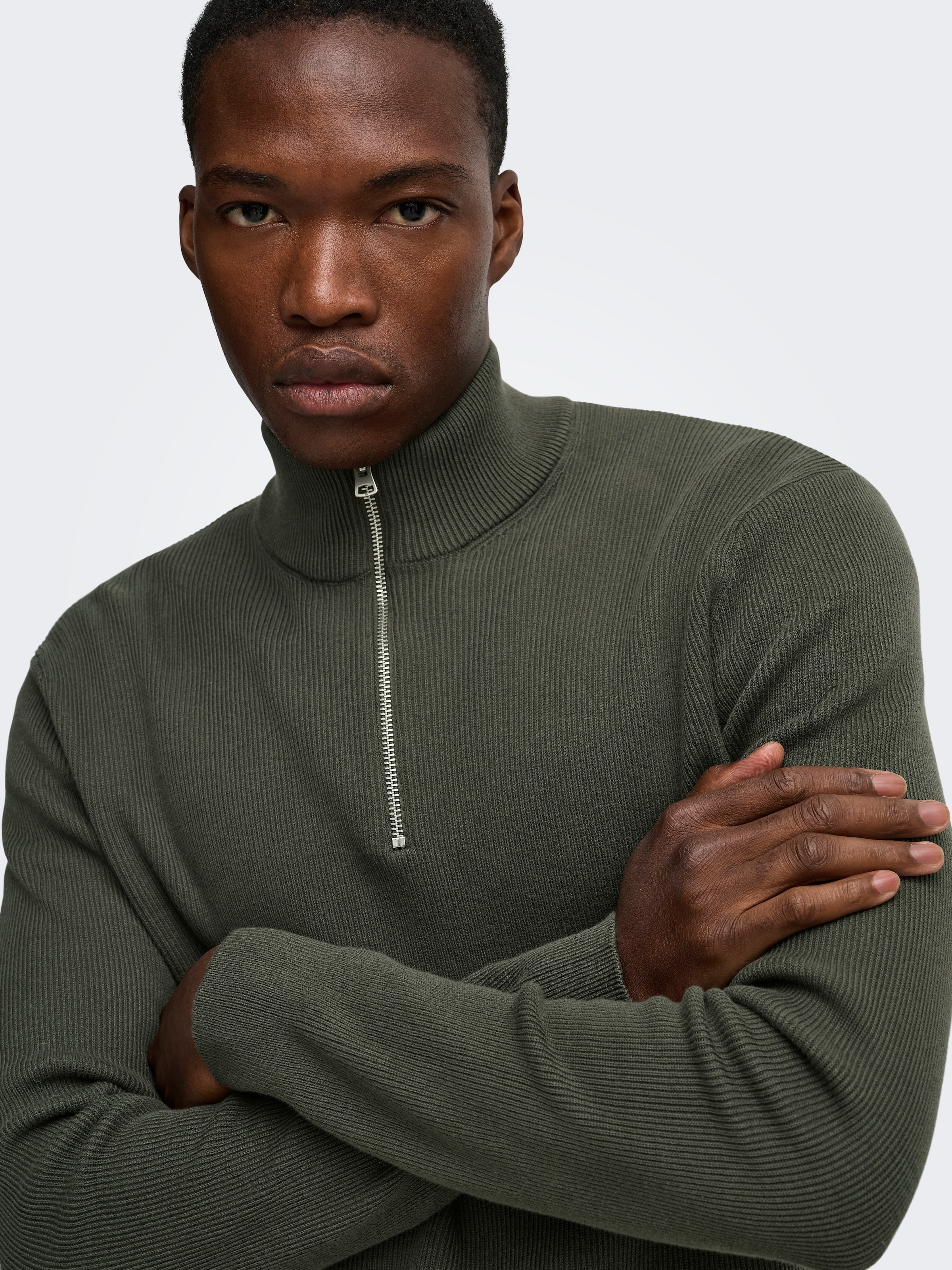 ONLY & SONS Troyer »ONSPHIL REG 12 STRUC HALF ZIP KNIT NOOS« mélange coton, coupe régulière