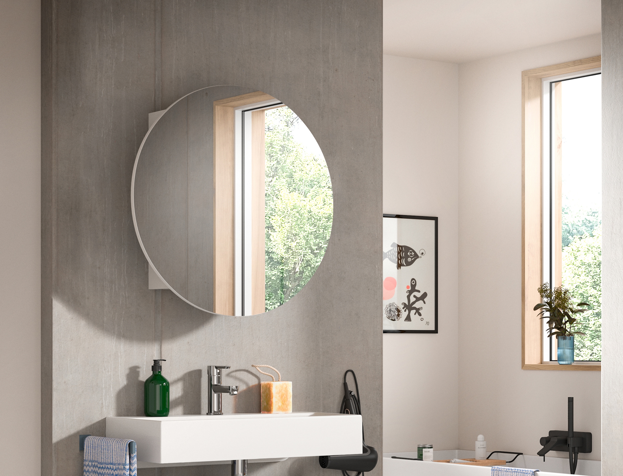 welltime Spiegelschrank »Litica, rund Ø 70cm, 1 Spiegeltür, 2 Einlegeböden« Spiegel, Bad Schrank, Hängeschrank