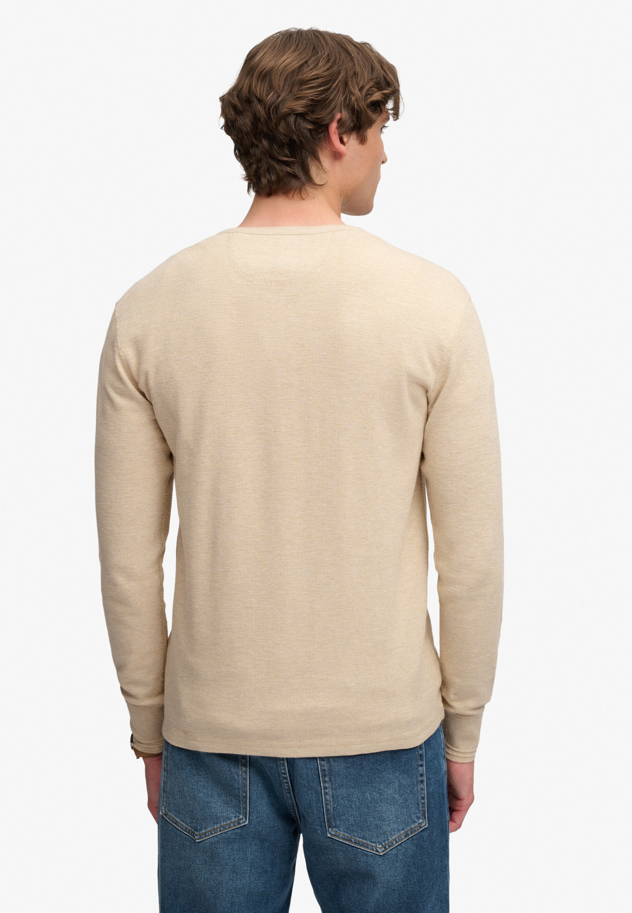 Superdry T-shirt à manches longues »MINI SLUB WAFFLE LS GRANDAD« Coupe ample, col rond, en coton