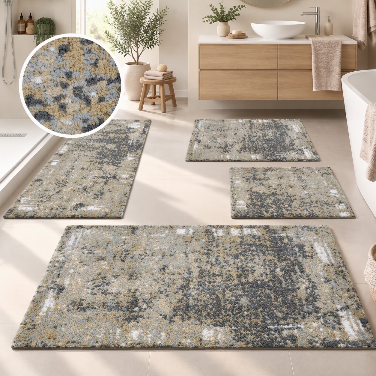 GOODproduct Tapis de bain »Hamsa, Badvorleger, Badezimmer Teppich, Duschvorleger« Höhe 15 mm revêtement antidérapant Séchage rapide | compatible chauffage au sol tapis de bain, style vintage, effet relief