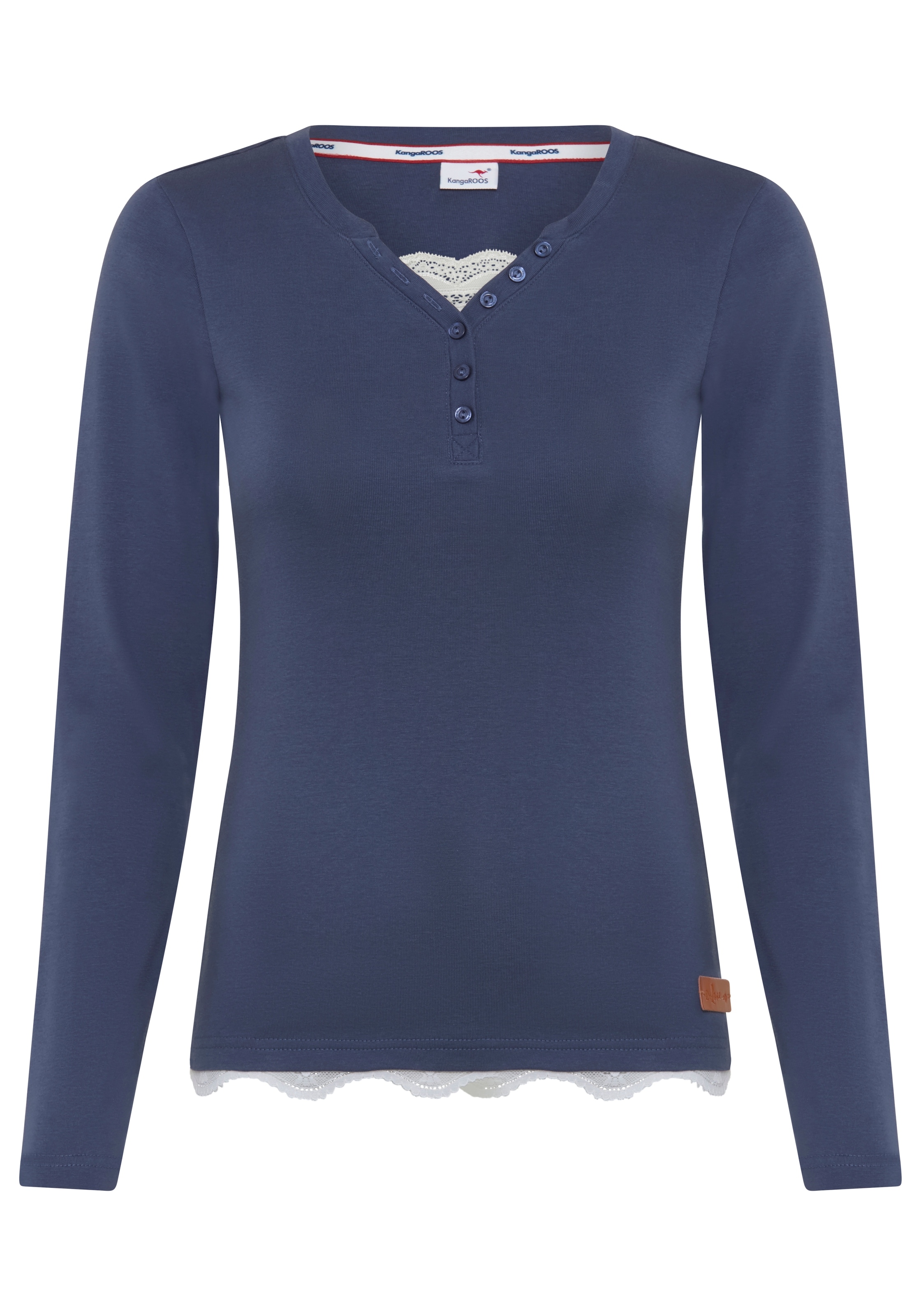 KangaROOS T-shirt à manches longues 2 en 1 avec dentelle à l'encolure, coupe ajustée, coupe longueur hanches