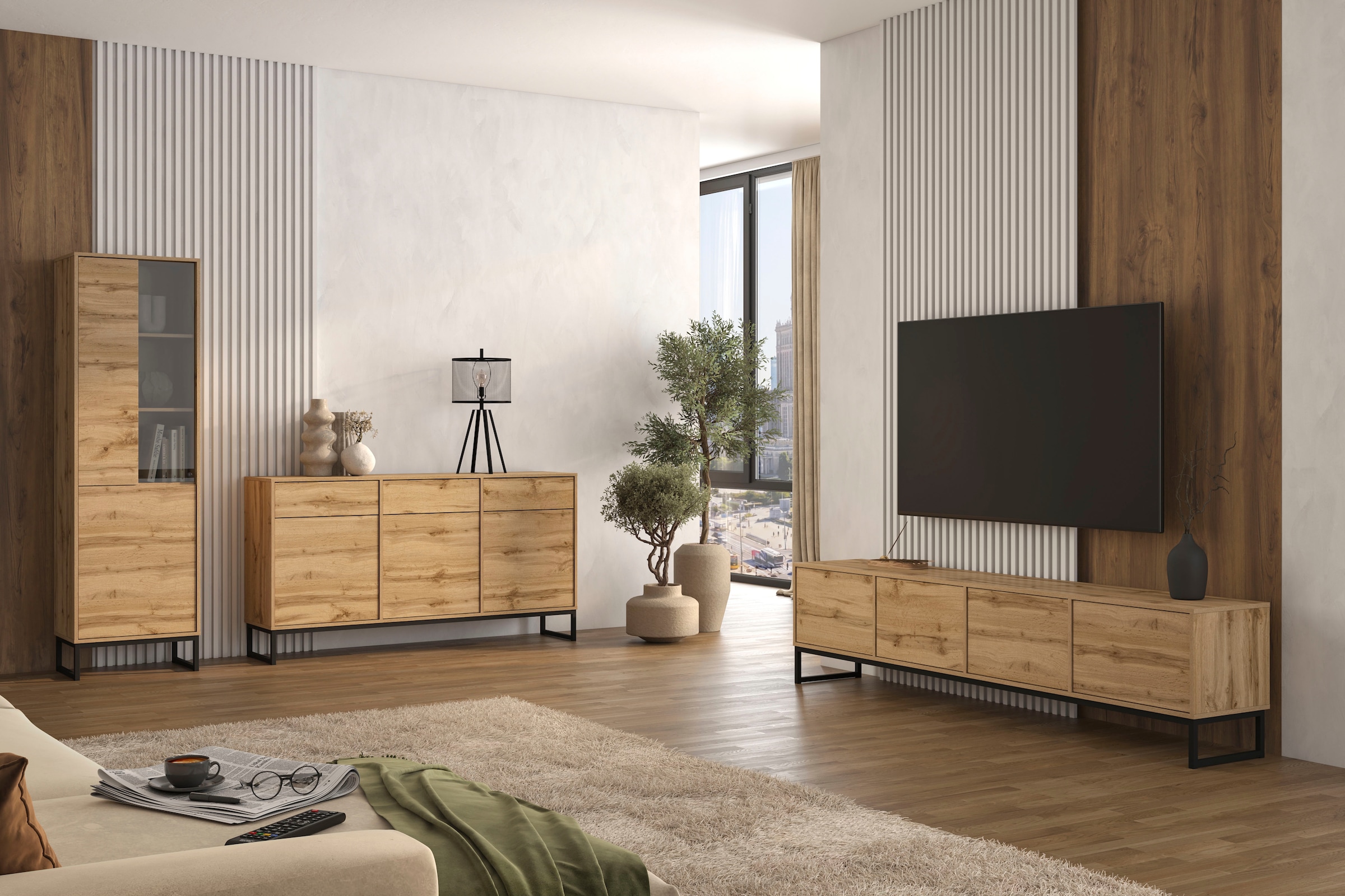 GOODproduct Lowboard »Loft, Breite 208,5 cm, TV-Board mit 4 Klappen, Metallkufen« TV-Kommode mit viel Stauraum, push-to-open-Funktion