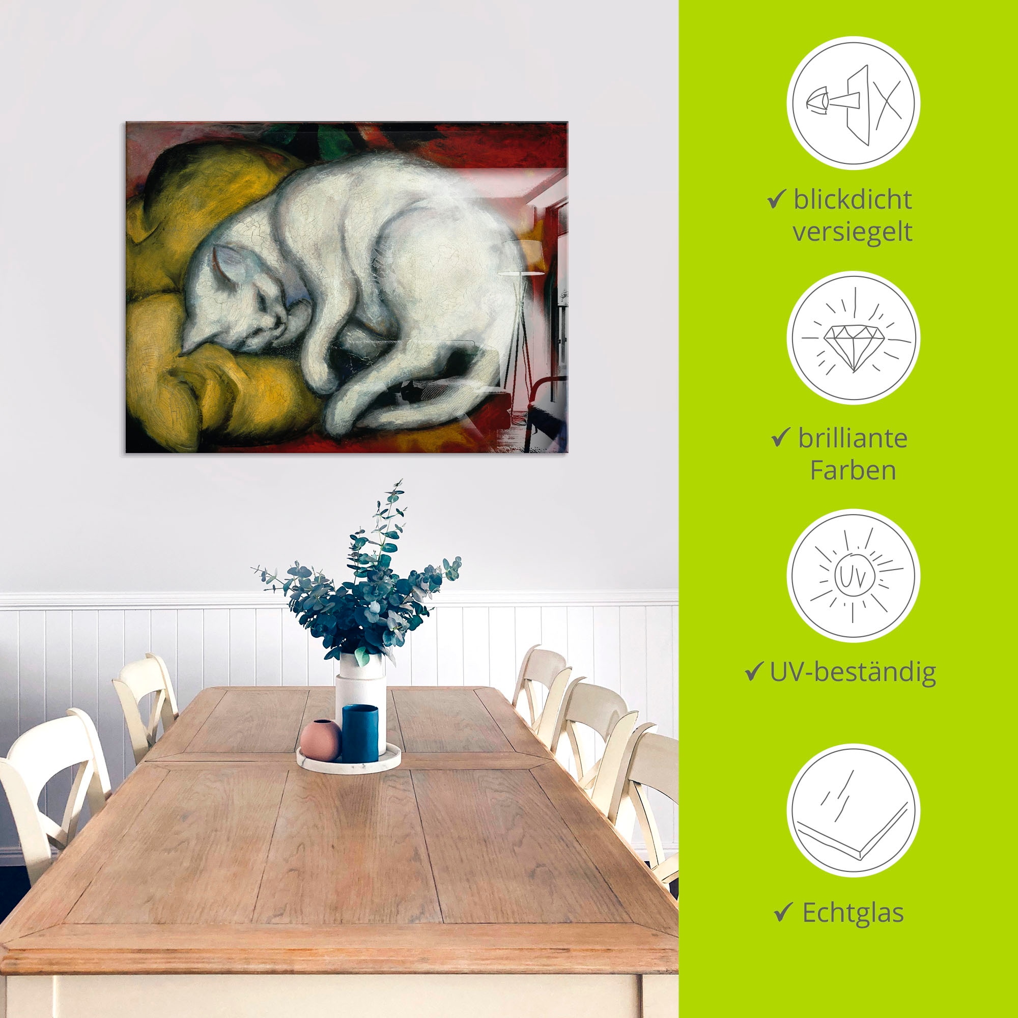 Artland Tableau en verre »Die weisse Katze. 1912« Animaux de compagnie 1 cuis tlg. disponible en différentes tailles