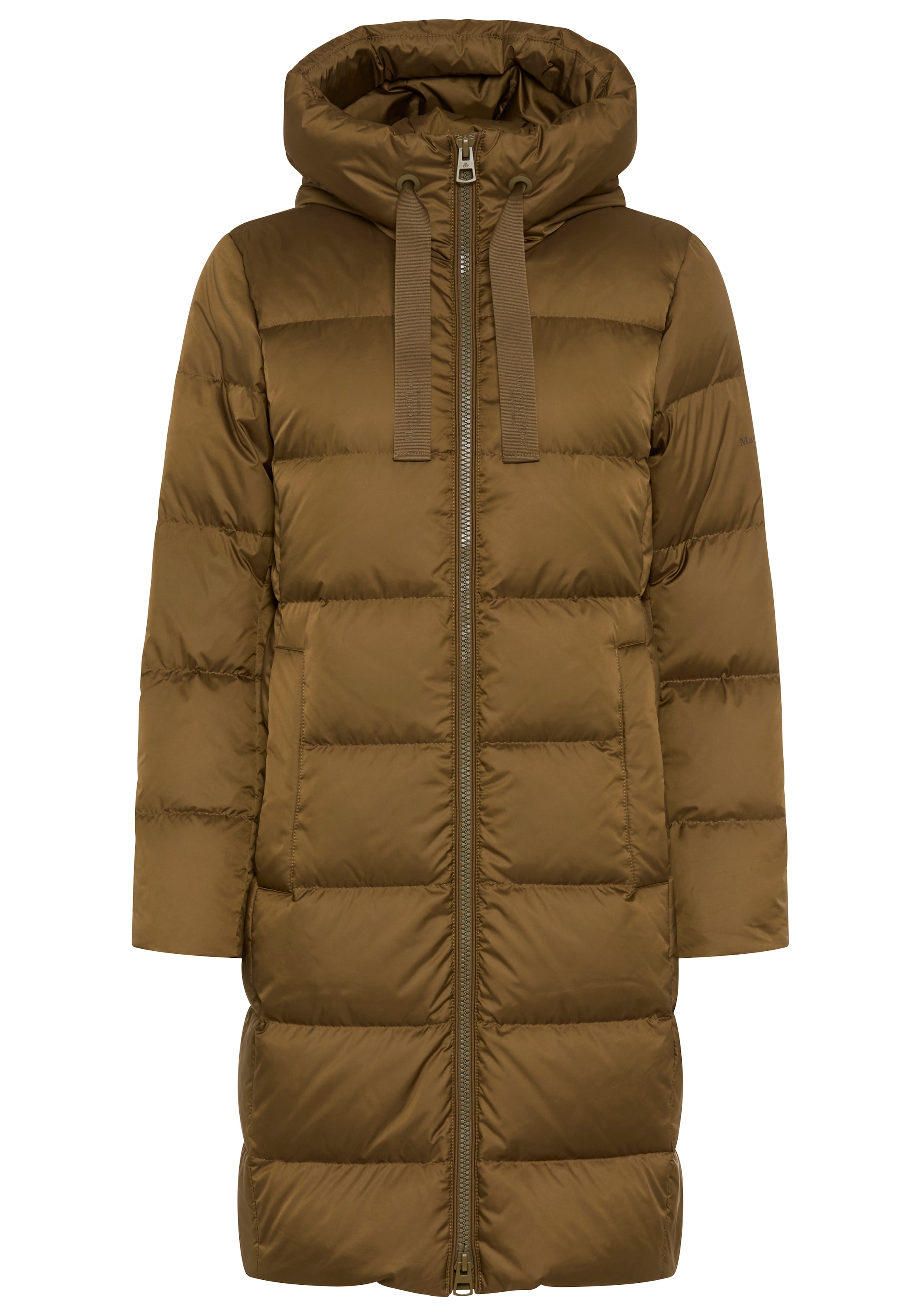 Marc O'Polo Daunenmantel mit 2-Way-Zipper, grosser Kapuze und Label-Band