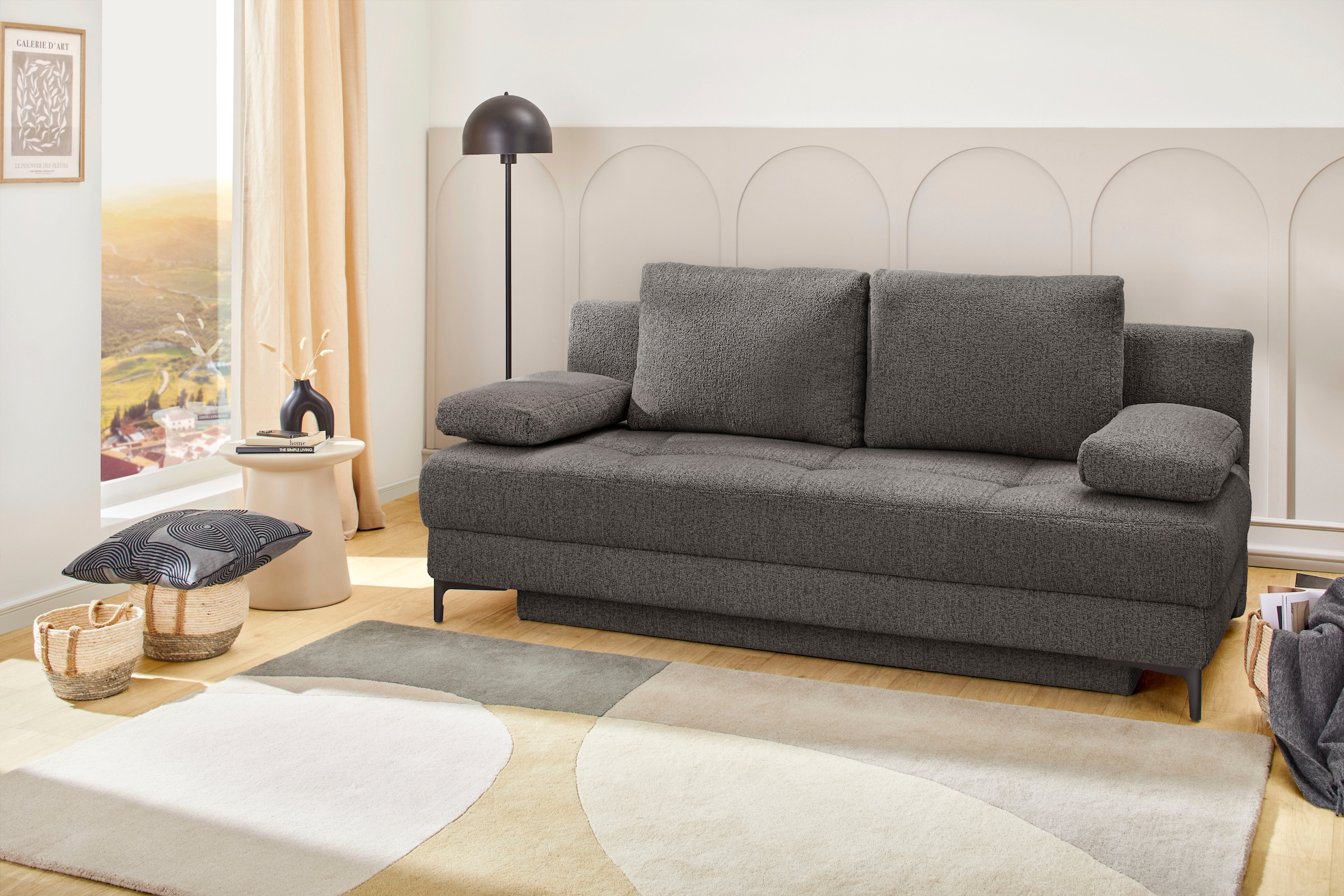 Jockenhöfer Gruppe 1100000002199 »Felix, B: 205 cm, Liegefl. 155x201 cm, Dauerschlafsofa, inkl. Topper« Incluant fonction couchage et coffre de lit, garnissage à ressorts