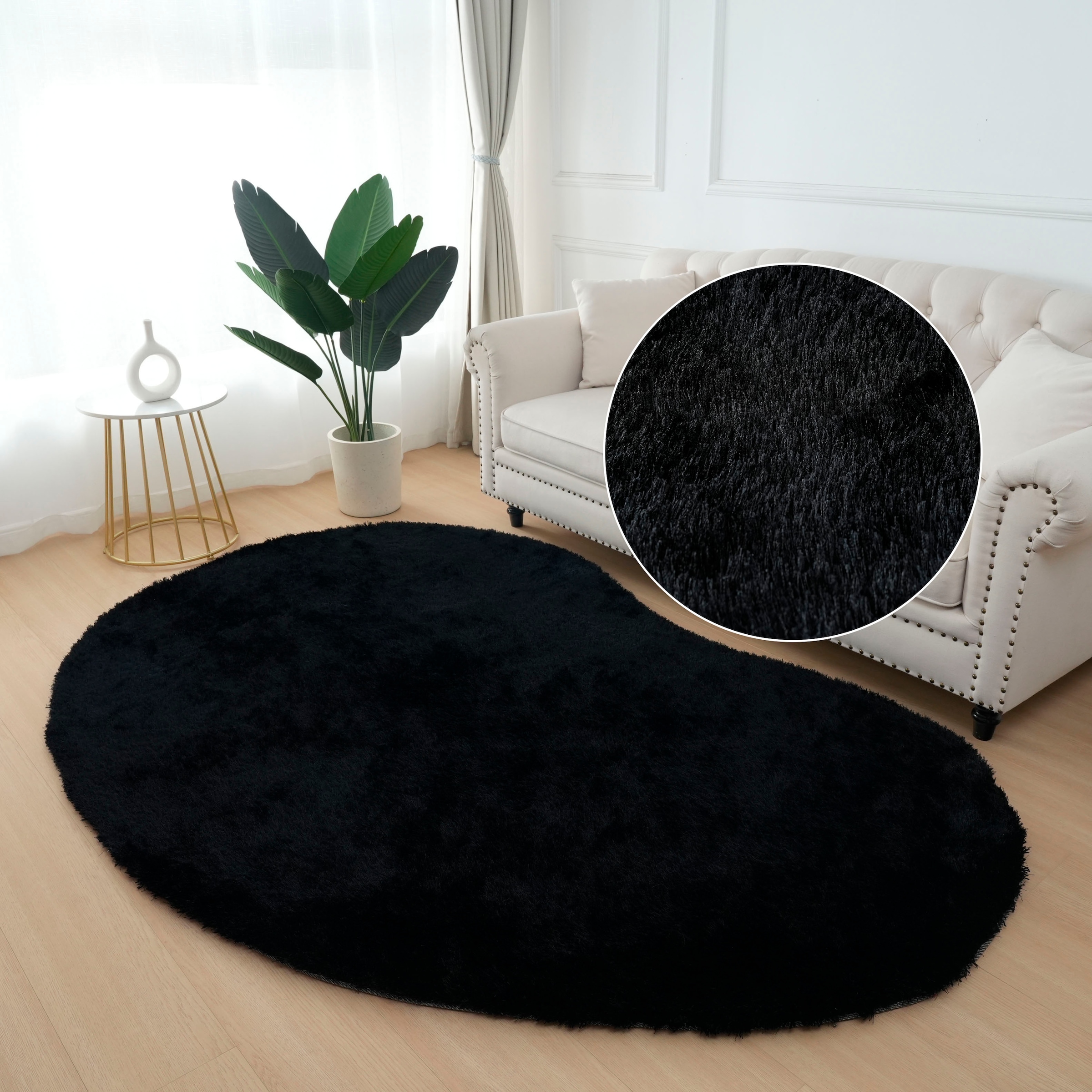 Bruno Banani Hochflor-Teppich »Dana Bean shape, besondere Form, weich, Mikrofaser Teppiche« U-förmig 30 mm Höhe organische Form, uni, Wohnzimmer, Schlafzimmer, Esszimmer