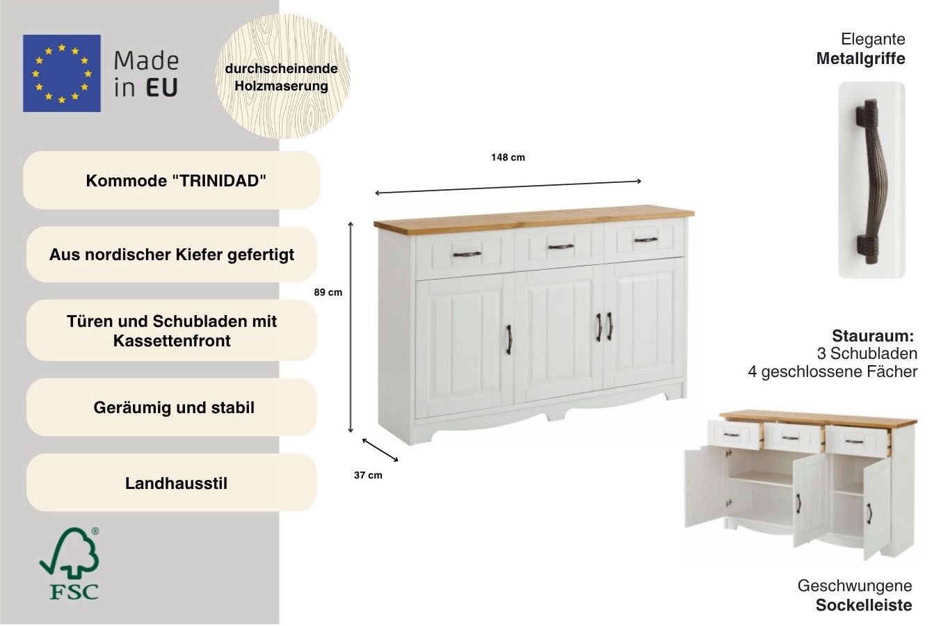 GOODproduct Buffet »Trinidad« Kommode, Breite 148 cm