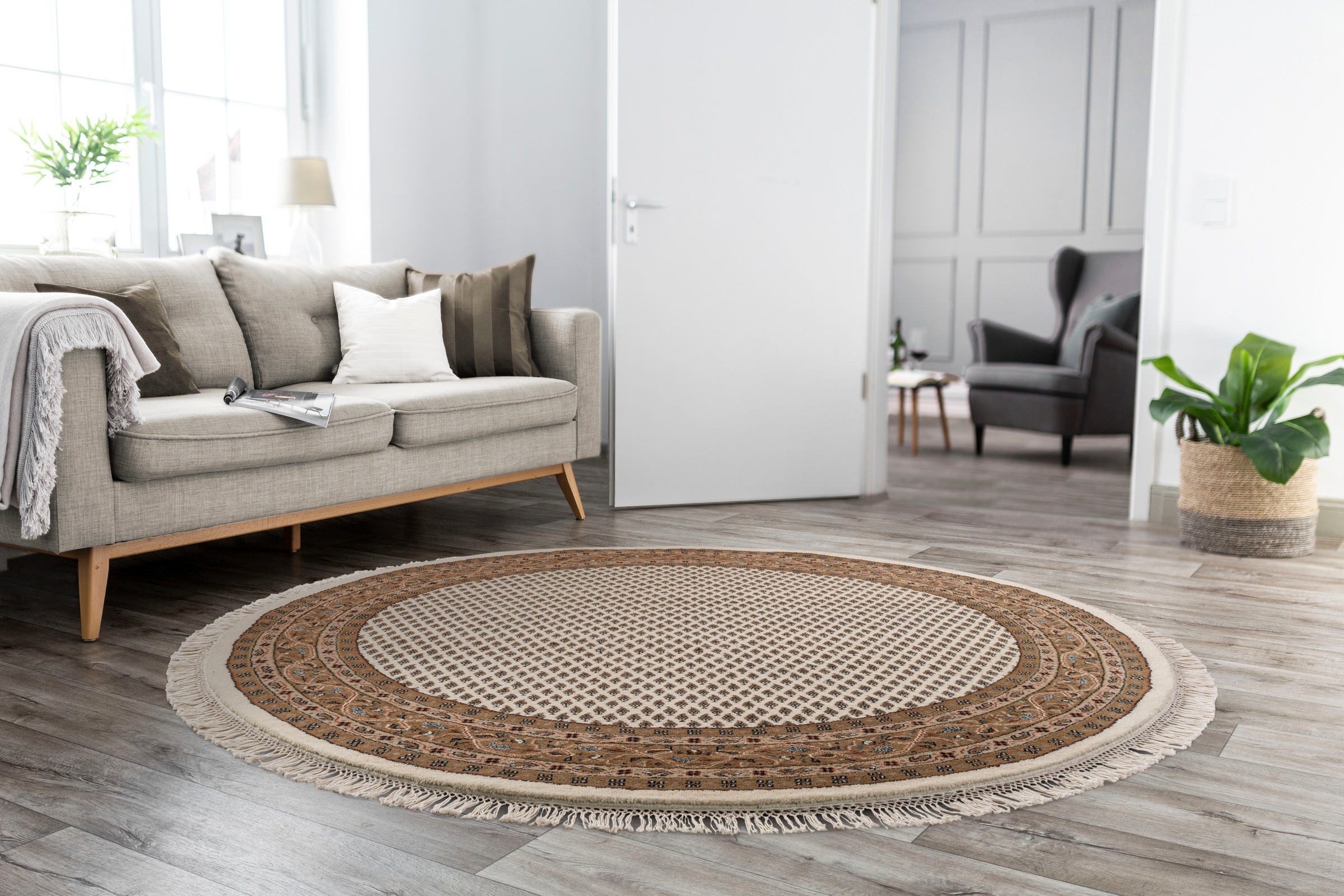 THEKO Orientteppich »Chandi Mir« rund 12 mm Höhe reine Wolle handgeknüpft, mit Fransen