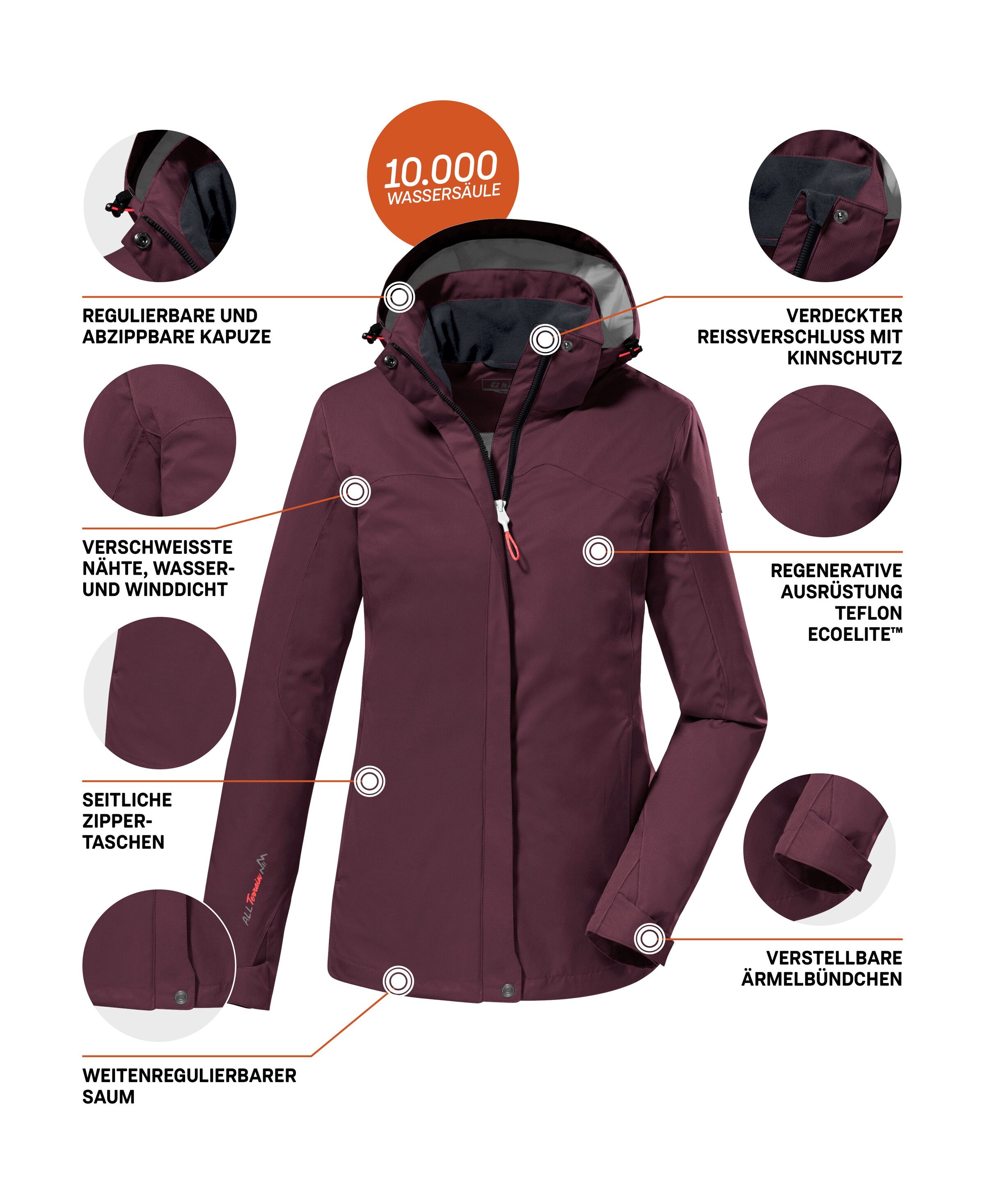 Killtec Funktionsjacke »KOS 133 WMN JCKT« Wasser- und winddichte Damenjacke mit abnehmbarer Kapuze