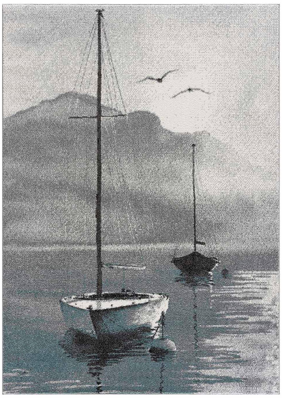 Carpet City Teppich »Savanna 9368« rechteckig 11 mm Höhe Flachflor, mit Segelboot Motiv, Grau