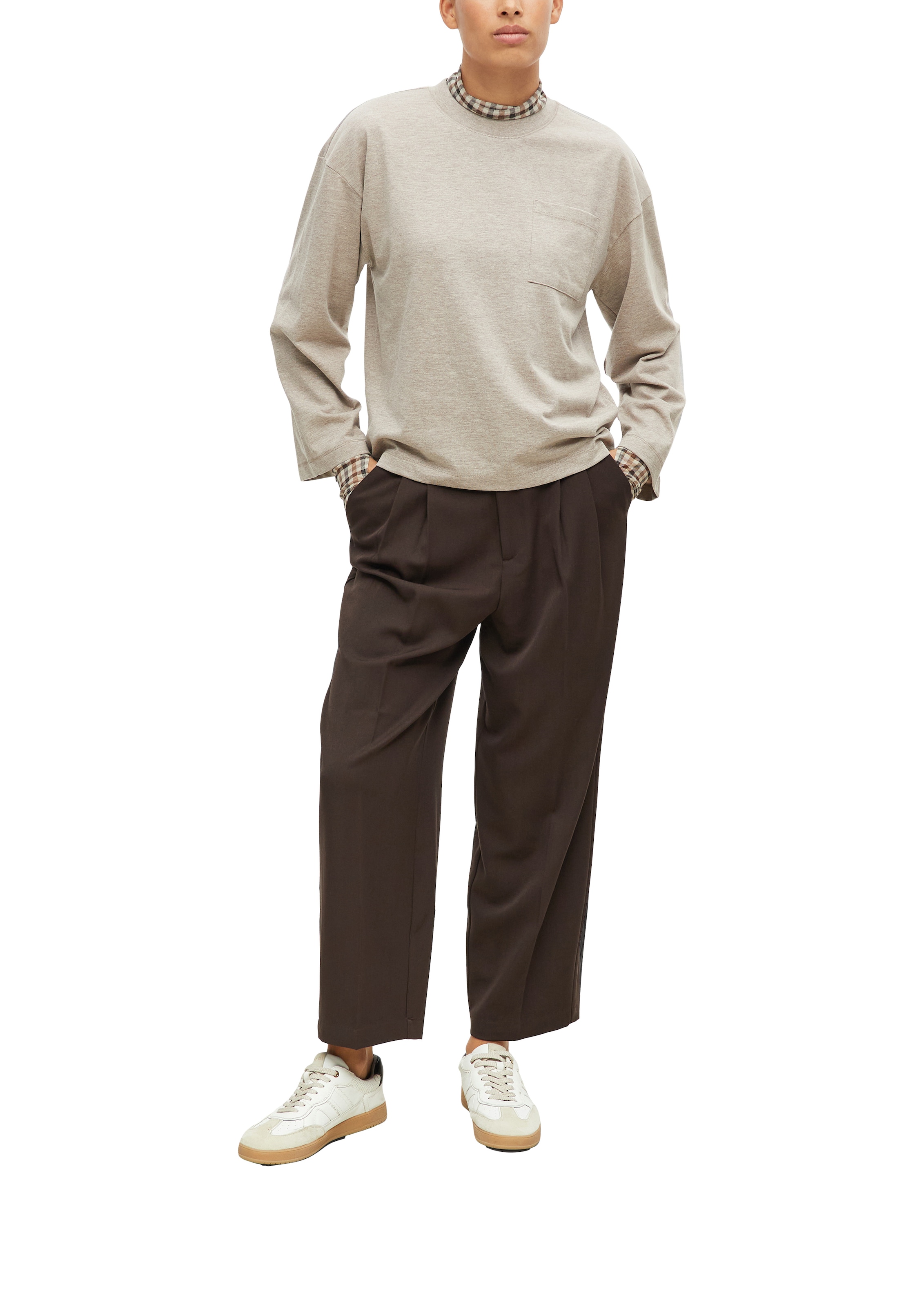 s.Oliver Shirt à col rond T-shirt manches longues / sweat-shirt avec poche poitrine / manches larges