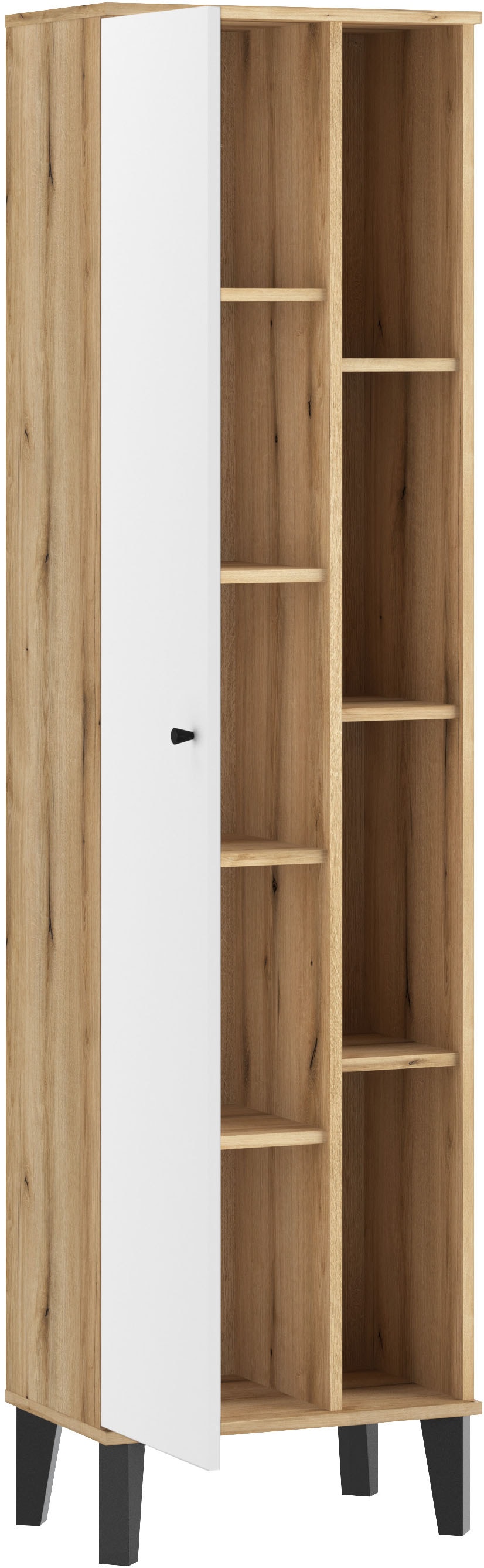Home affaire Armoire de rangement »Oslo, Badschrank mit Knopfgriff, Hochschrank im skandinavischen Design« disponible en blanc ou gris, suffisamment d’espace de rangement