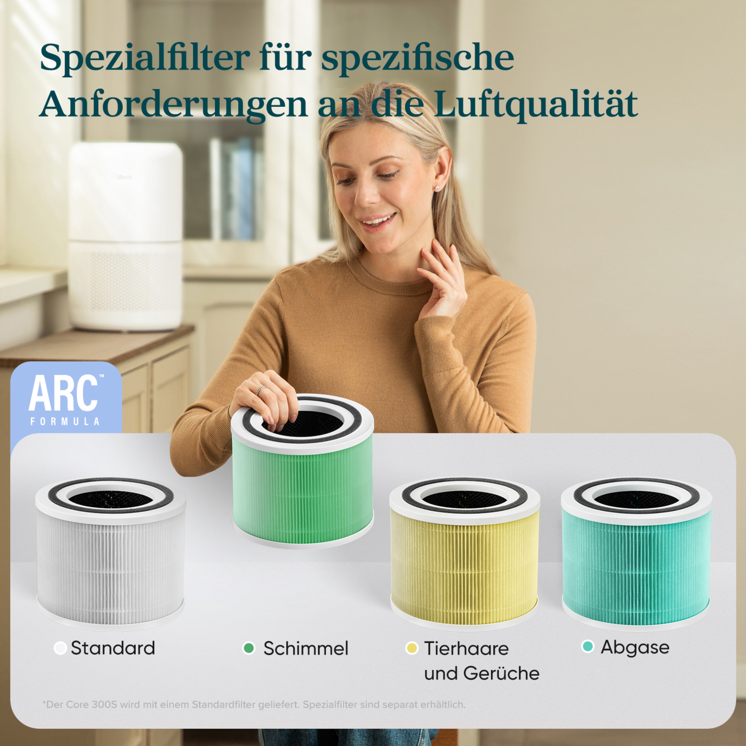 Levoit HEPA-Filter 4-Stufen-Filter gegen Schimmel und Bakterien, für Allergiker & Raucher