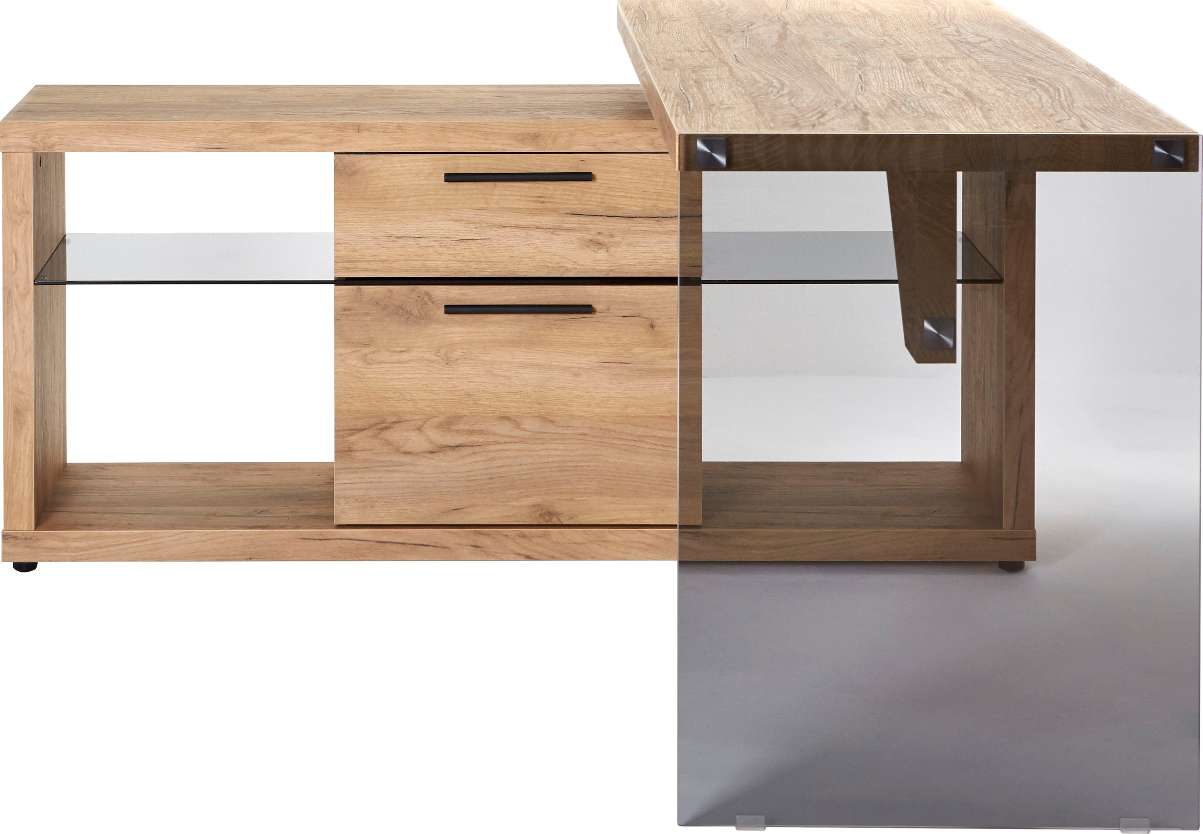 Jahnke Bureau d'angle »LUX« montage réversible, panneau latéral en verre de sécurité ESG