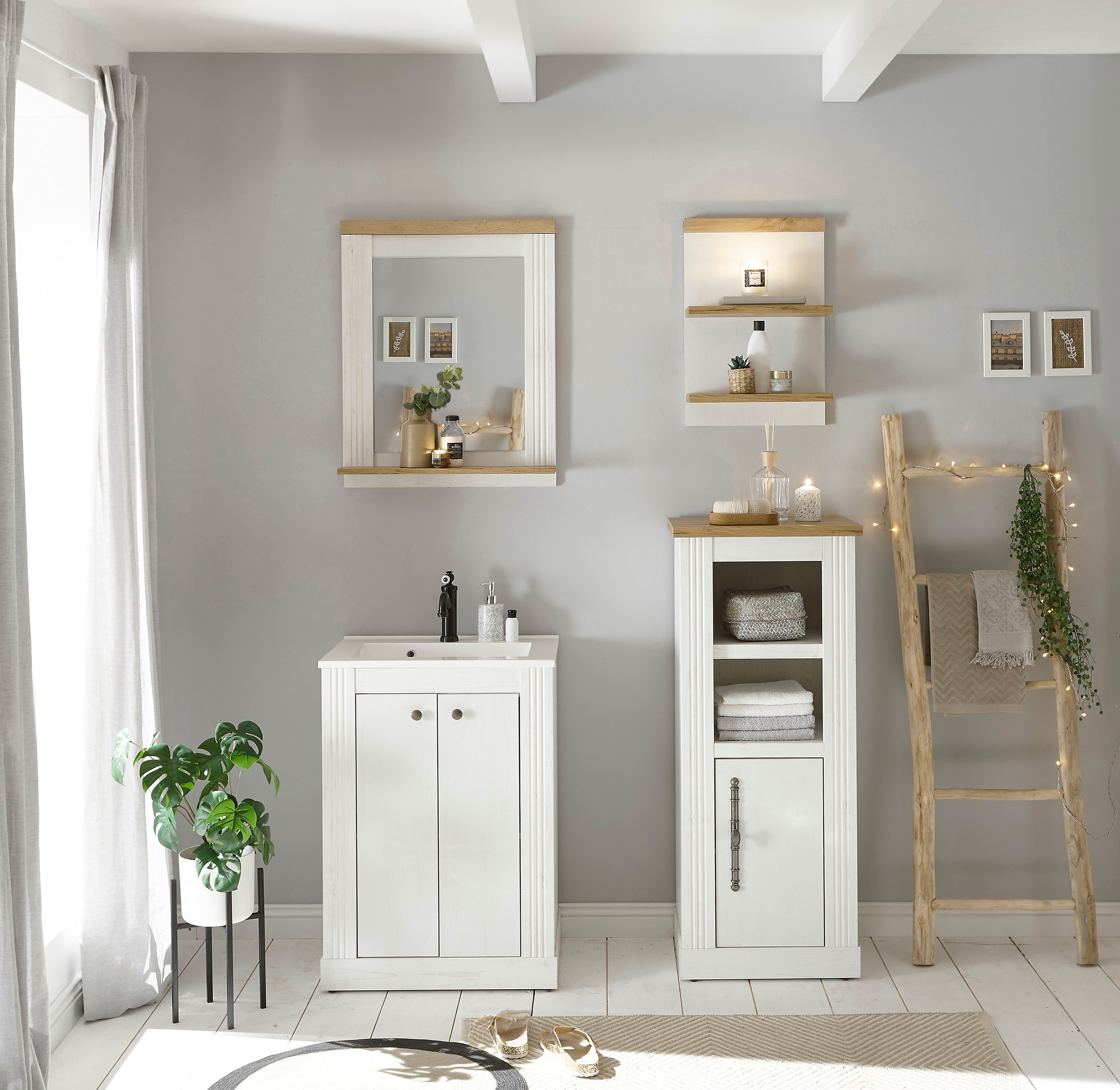 Home affaire Badmöbel-Set »WESTMINSTER, Bad im Landhausstil, 4-teiliges Badezimmer« 4 Stk. tlg.