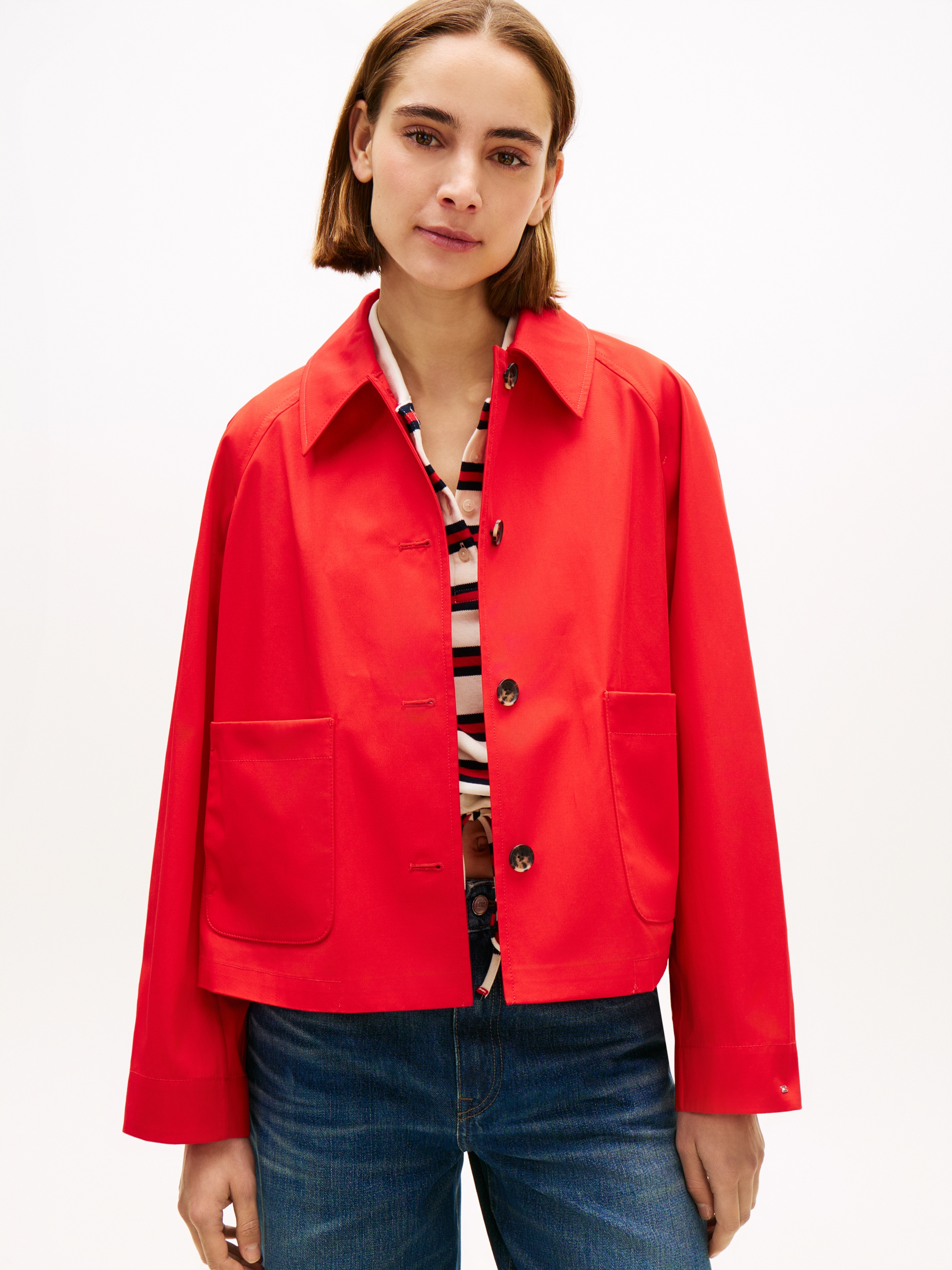 Tommy Hilfiger Kurzjacke »COTTON SHORT JACKET« mit aufgesetzten Taschen, Relaxed Fit