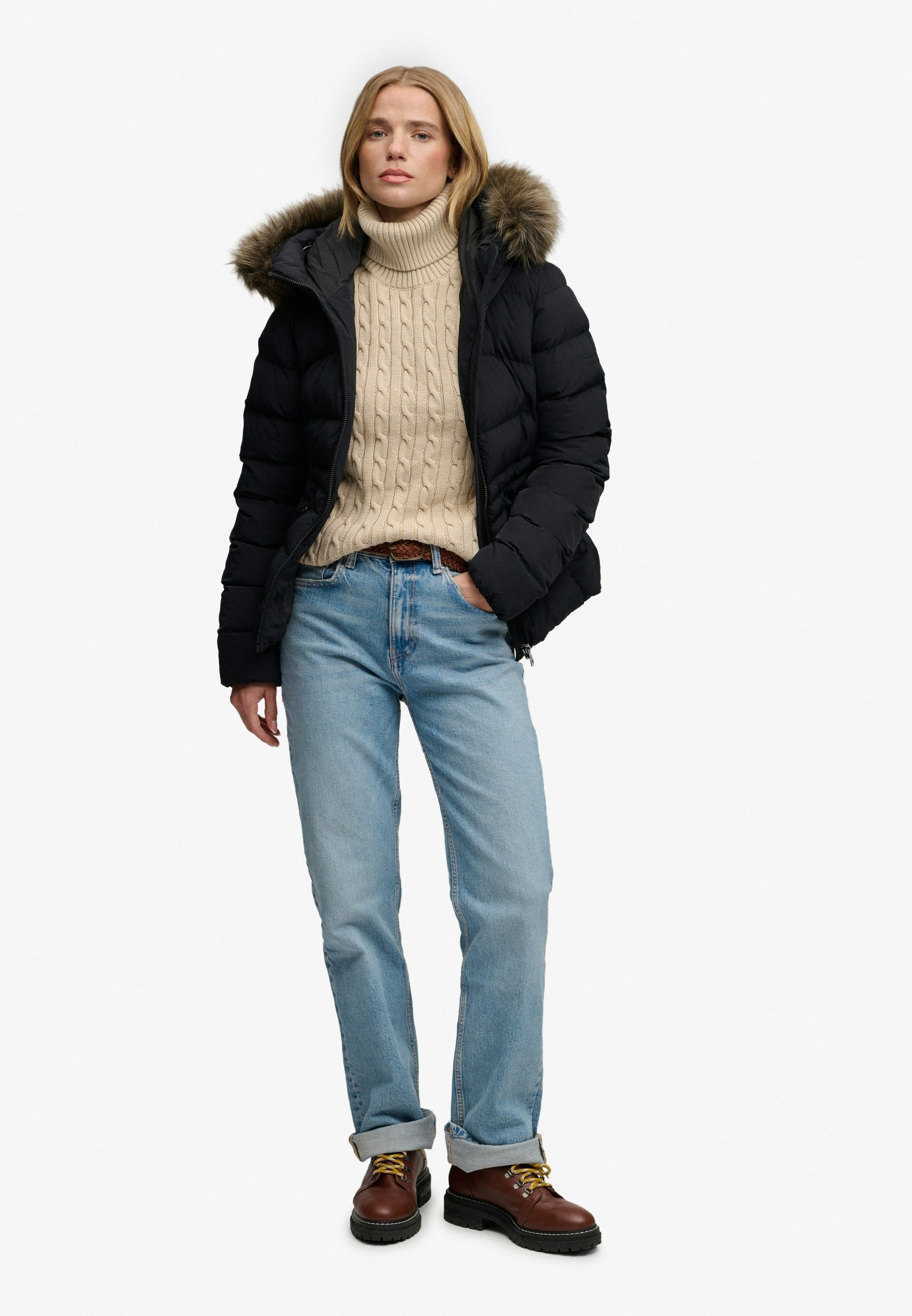 Superdry Steppjacke »HOOD FAUX FUR FUJI PADDED JKT« mit Kapuze Kunstfaser, slim fit