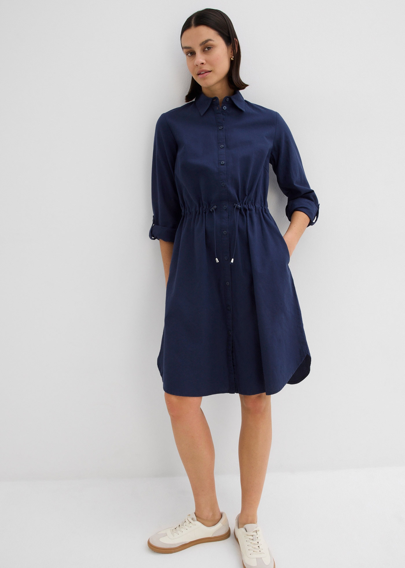 bonprix Robe midi »Hemdblusenkleid aus Leinen-Baumwoll-Mix« 1 tlg. für lässigen Look, aus Leinen-Baumwoll-Mix, in A-Linie, mit Taschen