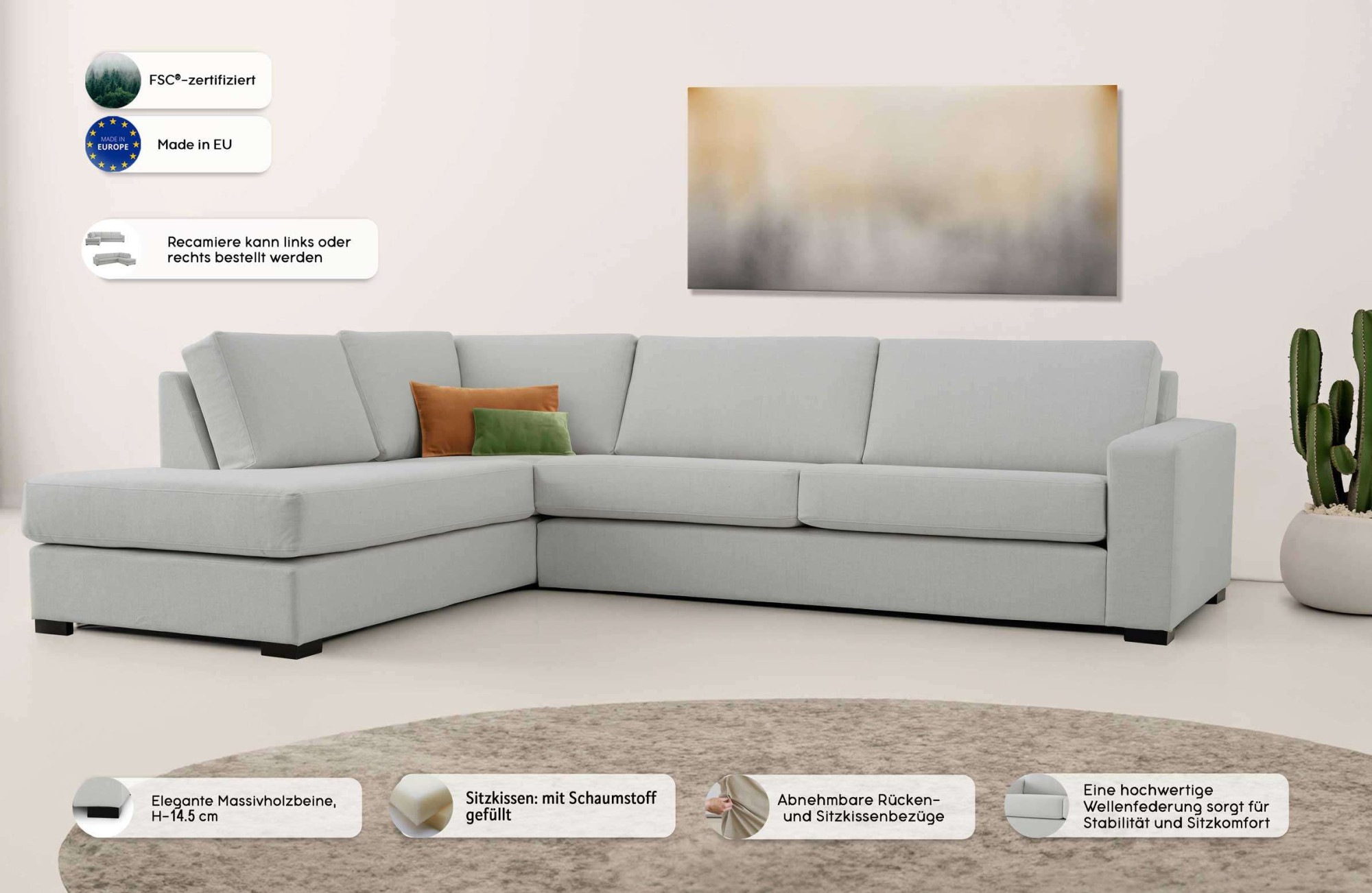 Home affaire Ecksofa »Branwell« Breite 304 cm, Struktur fein, mit Wellenunterfederung
