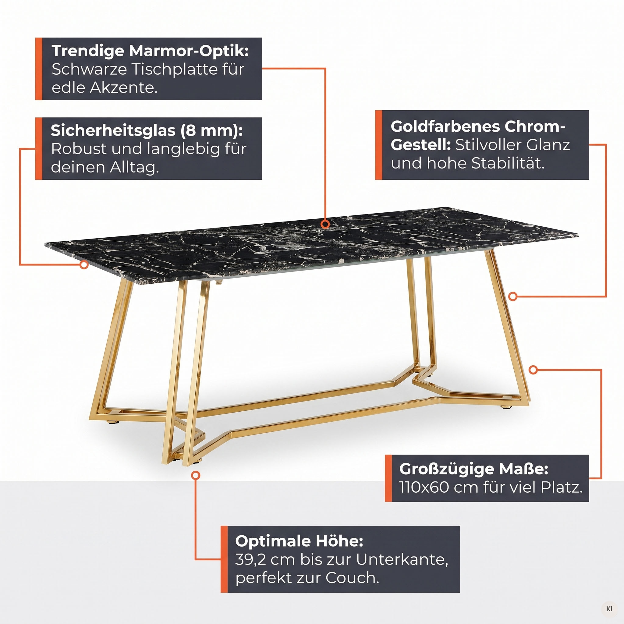SalesFever Couchtisch »Design-Tisch für Ihr Wohnzimmer« Eleganz trifft auf Luxus: Marmor-Design Tischplatte