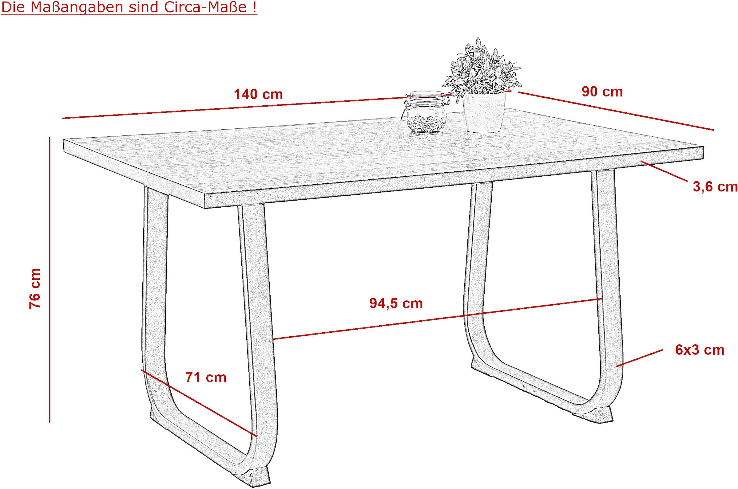 HELA Essgruppe »RUHR« 4 Stk. tlg. Kufentisch 140x90 cm, Schwingstuhl und Bank mit Federkorb, Komfortsitz