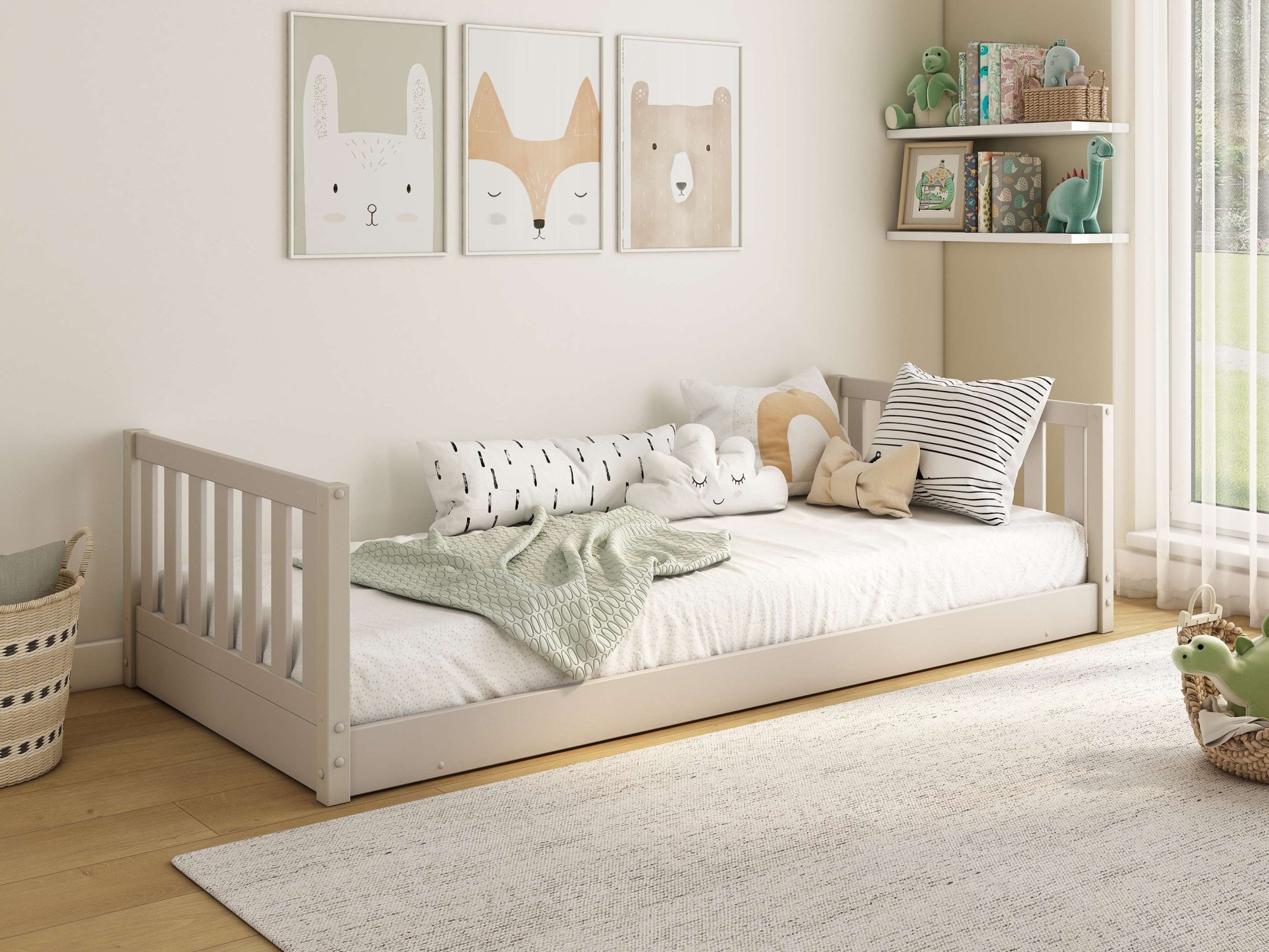 GOODproduct Lit d'enfant »Avelin« Pin massif, certifié FSC®, en couleur tendance cachemire beige