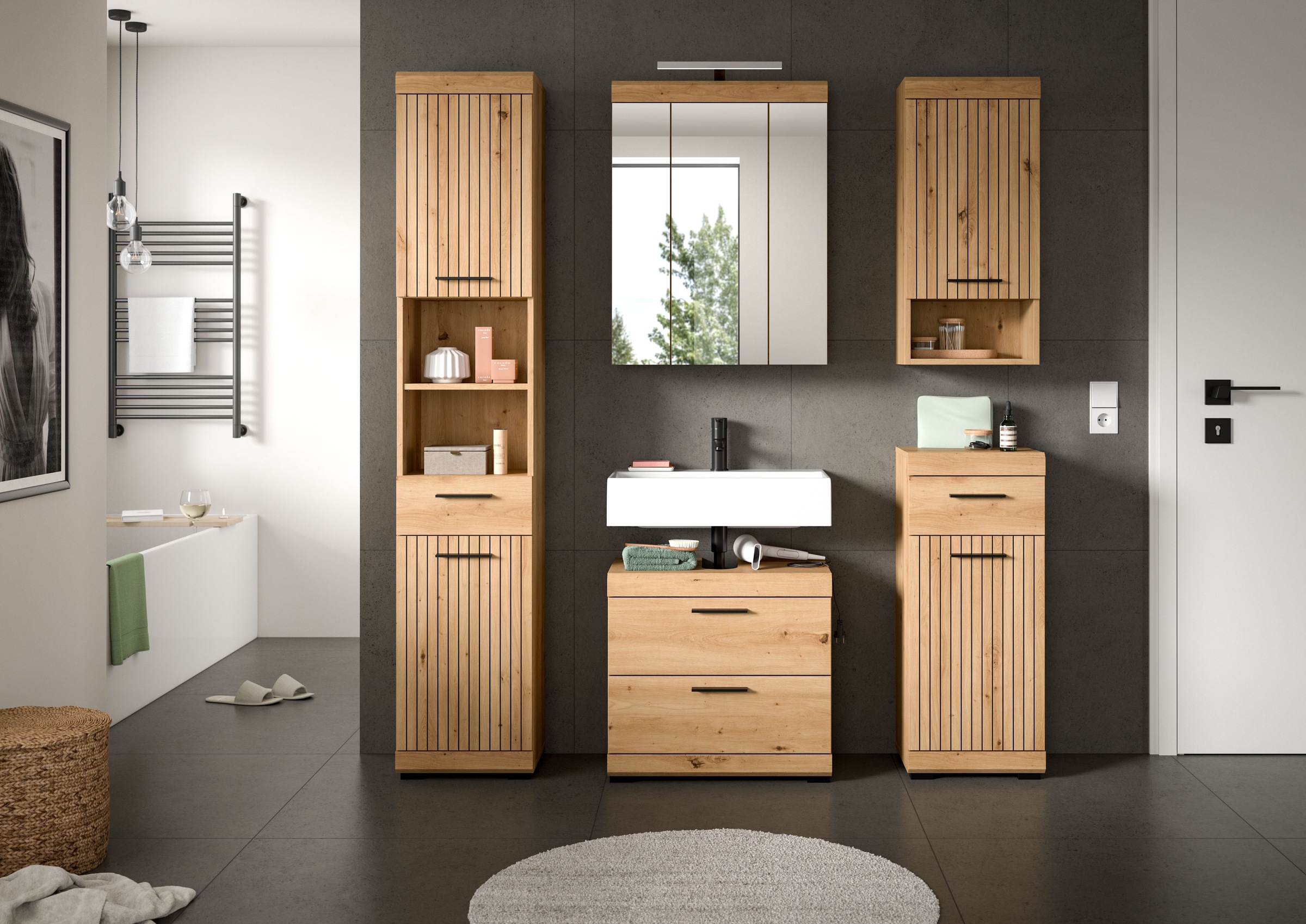 welltime Ensemble de meubles de salle de bain »SIENA, 5 teilig, inklusive LED Beleuchtung, bestehend aus:« Ensemble, BEST-SELLER !, 5 cuis tlg.