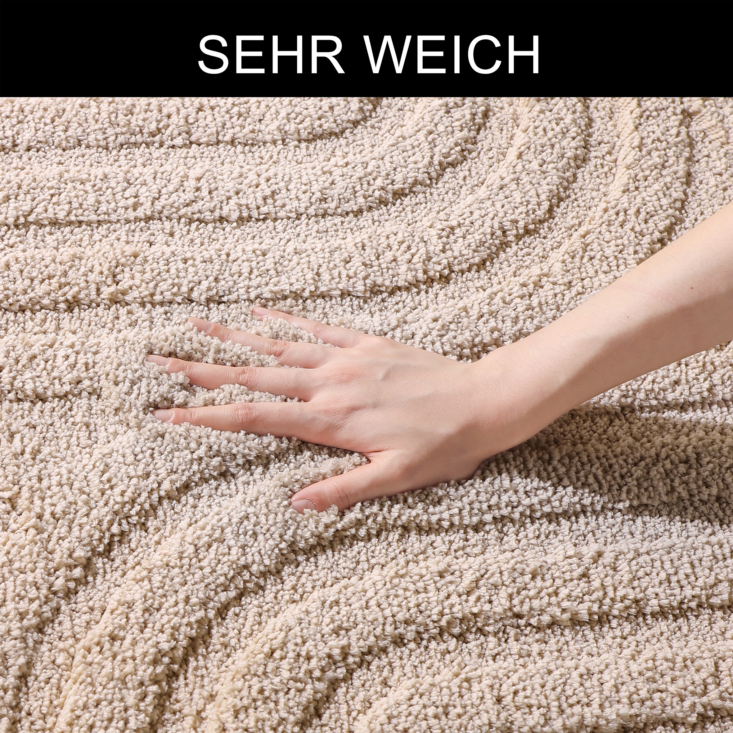 my home Badematte »Sanremo Scandi, Badvorleger, Badezimmer Teppich, Duschvorleger« Höhe 20 mm rutschhemmend beschichtet strapazierfähig Badteppich, Uni Farben, Hoch-Tief-Effekt, modernes Muster, Boho