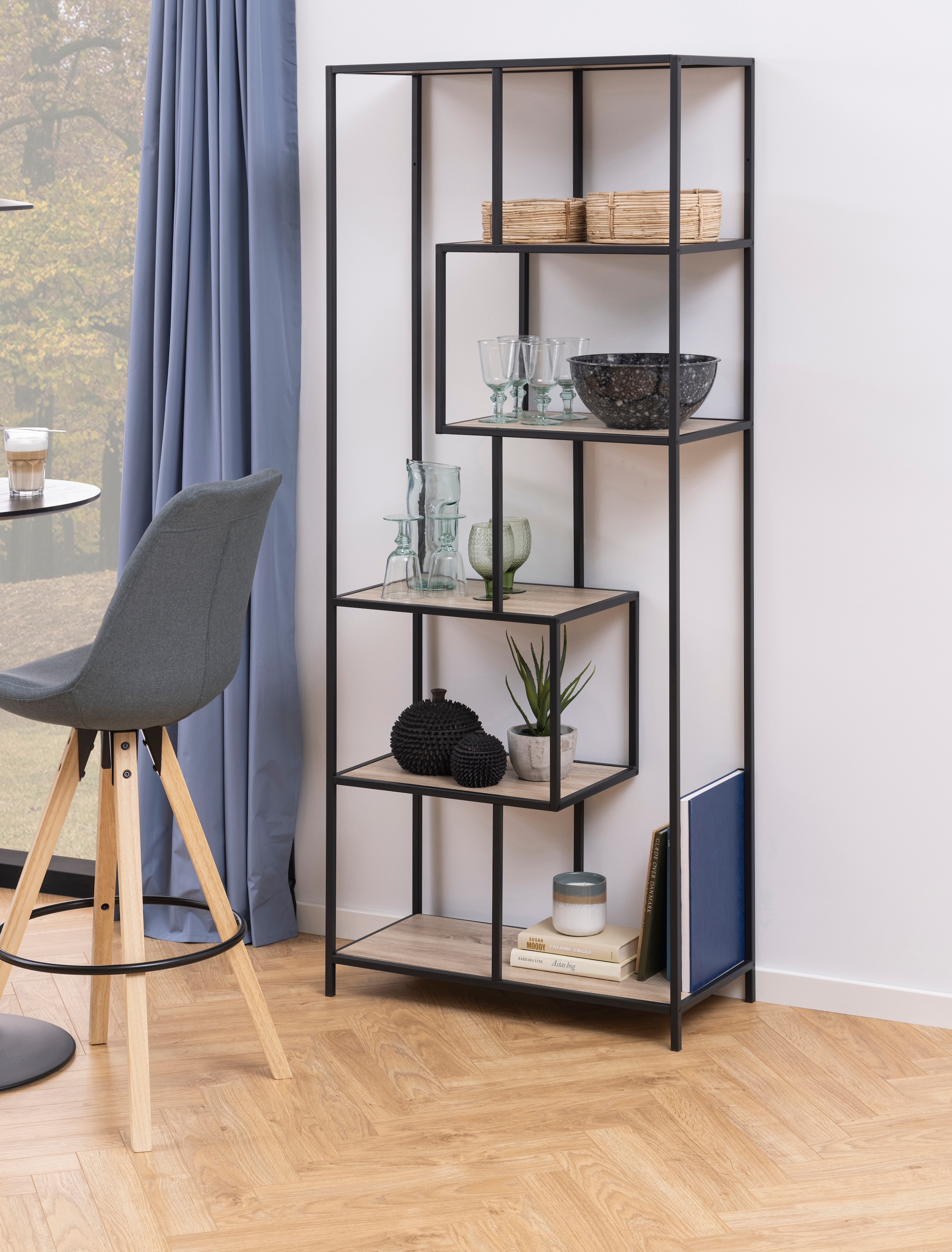 ACTONA GROUP Étagère à livres structure métallique, design moderne, 5 étagères, détails asymétriques
