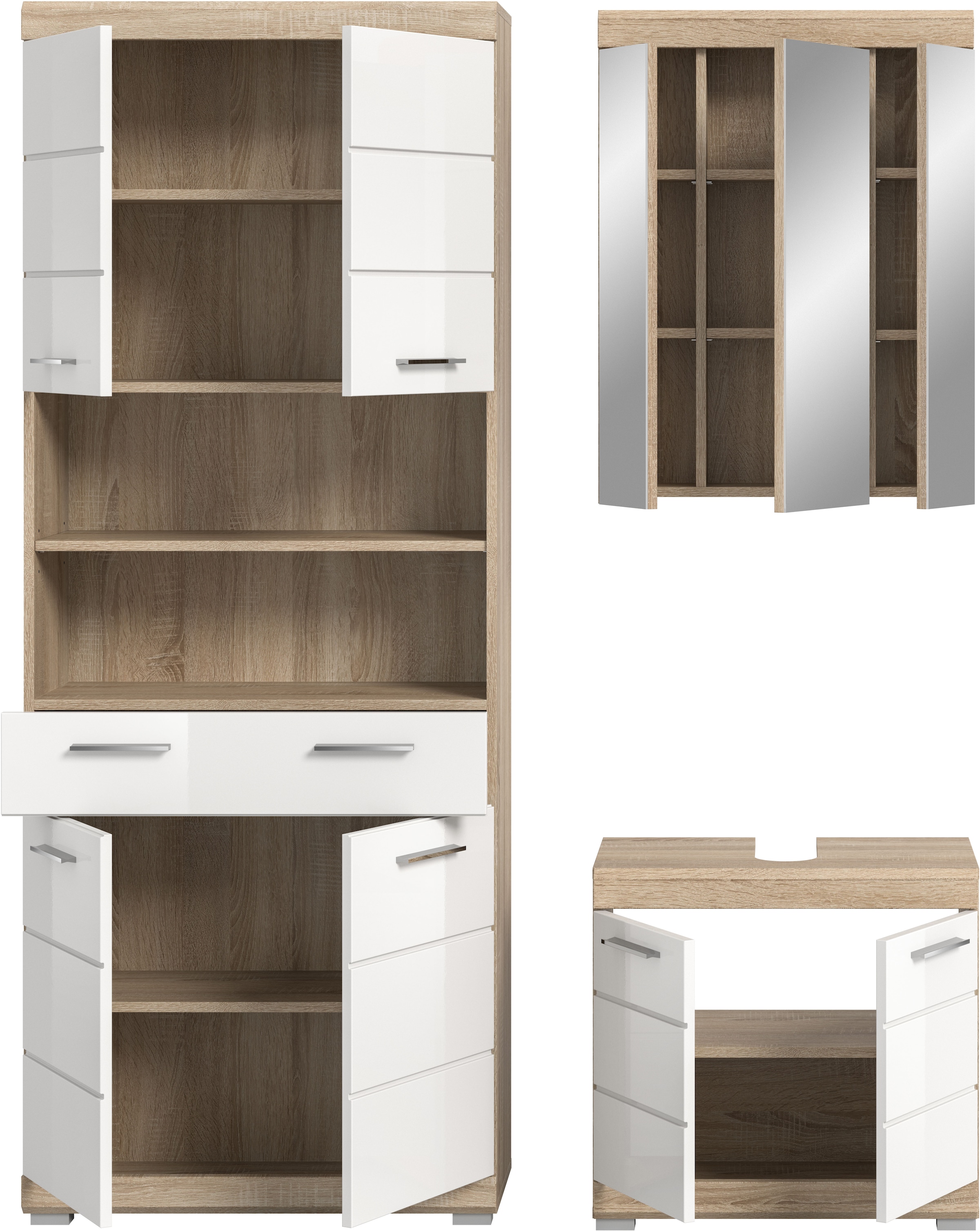 INOSIGN Ensemble de meubles de salle de bain »SIENA, TOPSELLER!, Breite 149cm, 3-teiliges Set« Set, bestehend aus: Hochschrank, Waschbeckenunterschrank & Spiegelschrank, 3 cuis tlg.