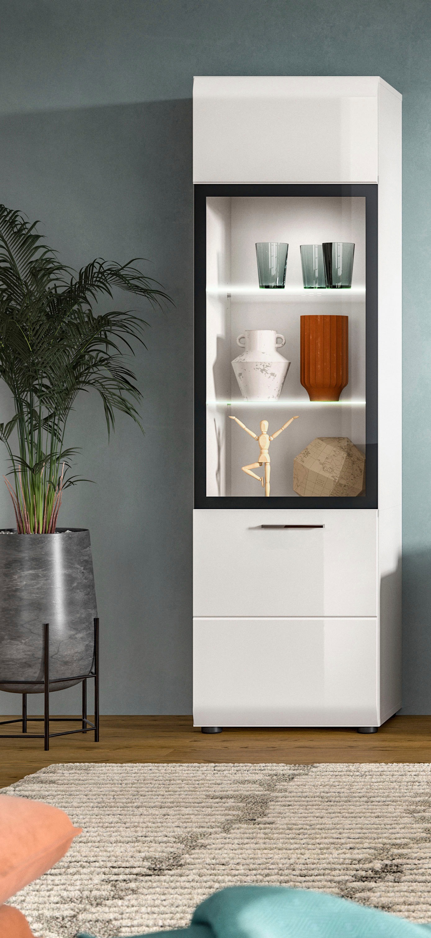 Home affaire Vitrine »FLORENZ, Höhe: 160 cm, hochwertige MDF-Front, Glastür, Glasböden« 1 Stk. tlg. Vitrine, Vitrine weiss, Vitrinenschrank, Wohnzimmervitrine, Wohnzimmer