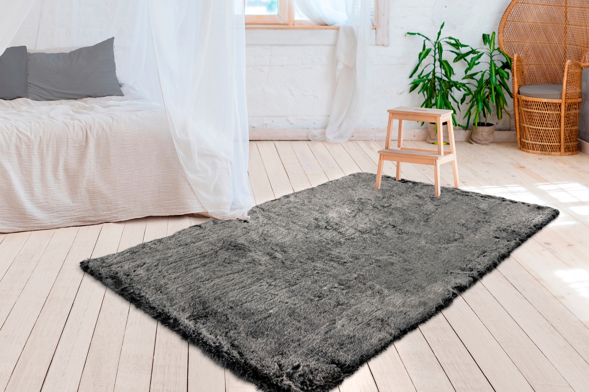 my home Tapis à poils longs »Aysu« Rectangulaire 52 mm Höhe einfarbiger Teppich, besonders weich und kuschelig