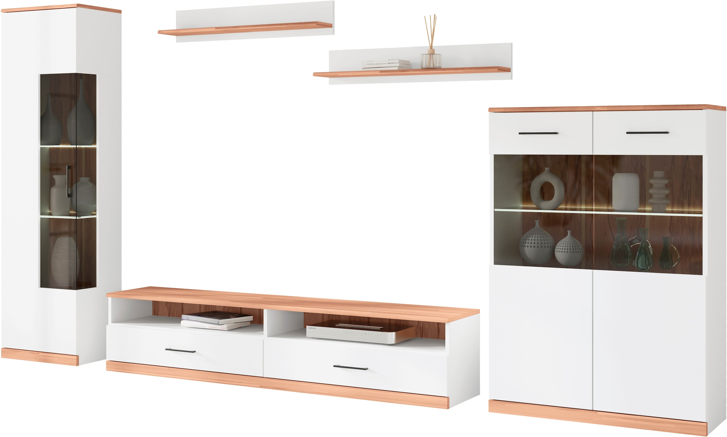 GOODproduct Wohnwand »Ribe: 5teilig, Breite: 280cm,Fronten aus Massivholz,Korpus aus Melamin« 5 Stk. tlg.