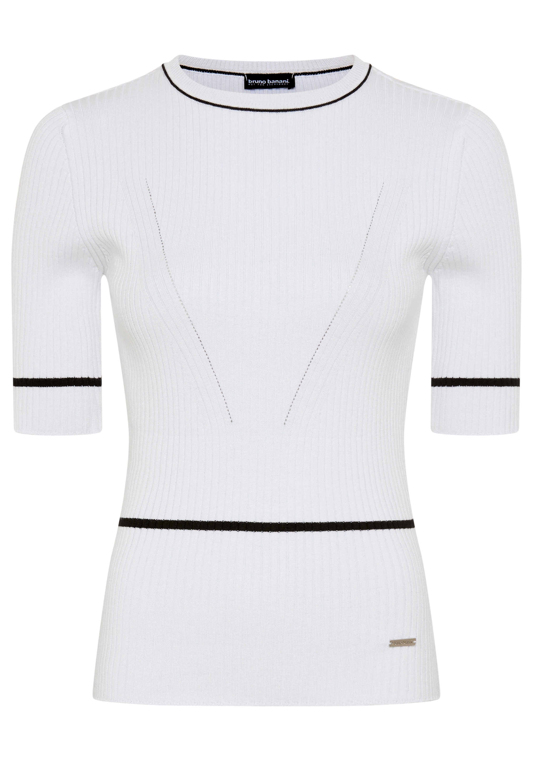 Bruno Banani Kurzarmpullover aus Rippstrick, mit Kontrast-Details, figurbetonte Passform