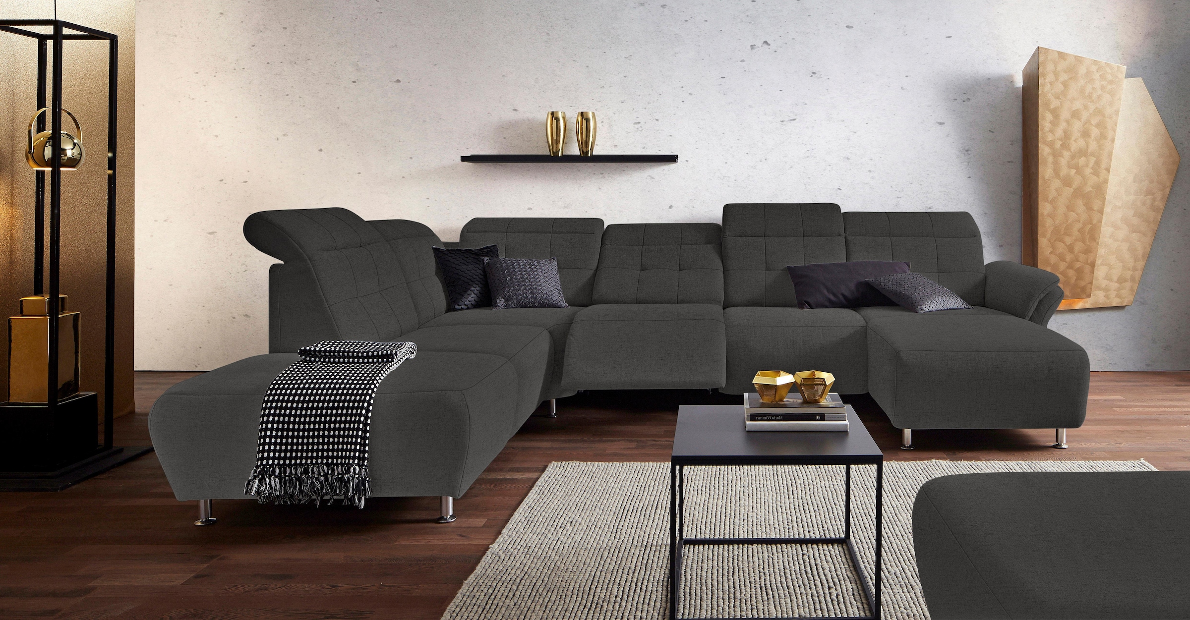 PLACES OF STYLE Wohnlandschaft »Manhattan U-Form« 2 Sitze mit elektrischer Relaxfunktion, verstellbare Armlehnen