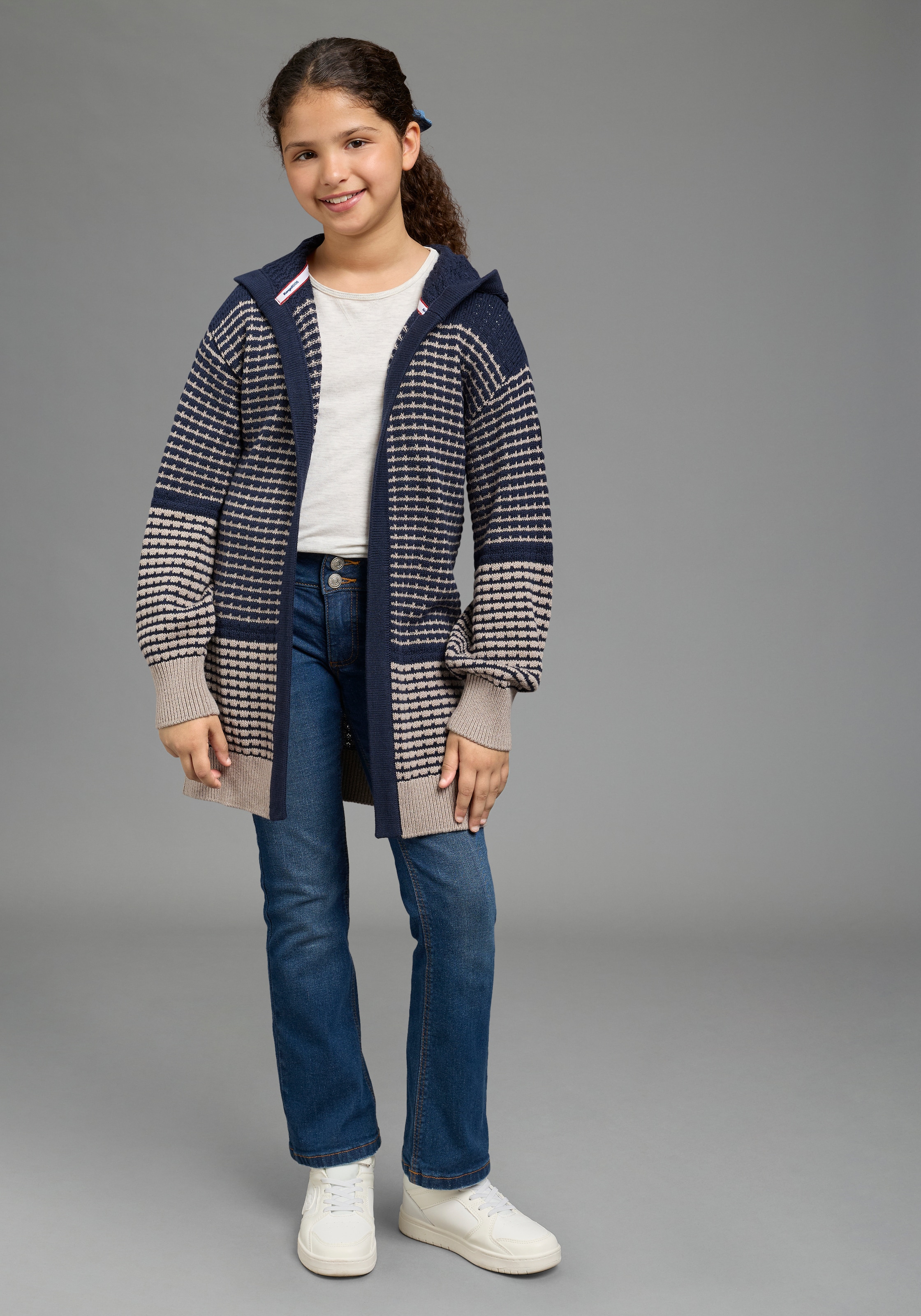 KangaROOS Veste en tricot »Long-Strickjacke mit modischen Ringelmuster von KangaROOS« Long gilet, coupe décontractée, qualité grosse maille
