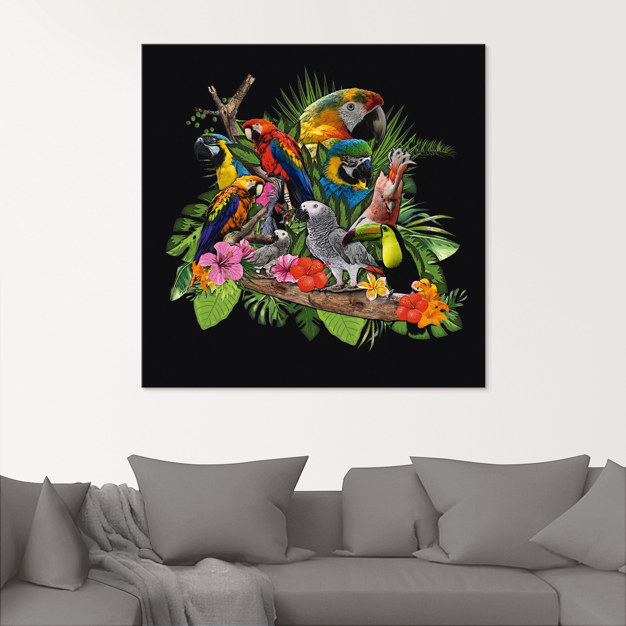 Artland Glasbild »Papageien Graupapagei Kakadu Dschungel« Vögel 1 Stk. tlg. in verschiedenen Grössen