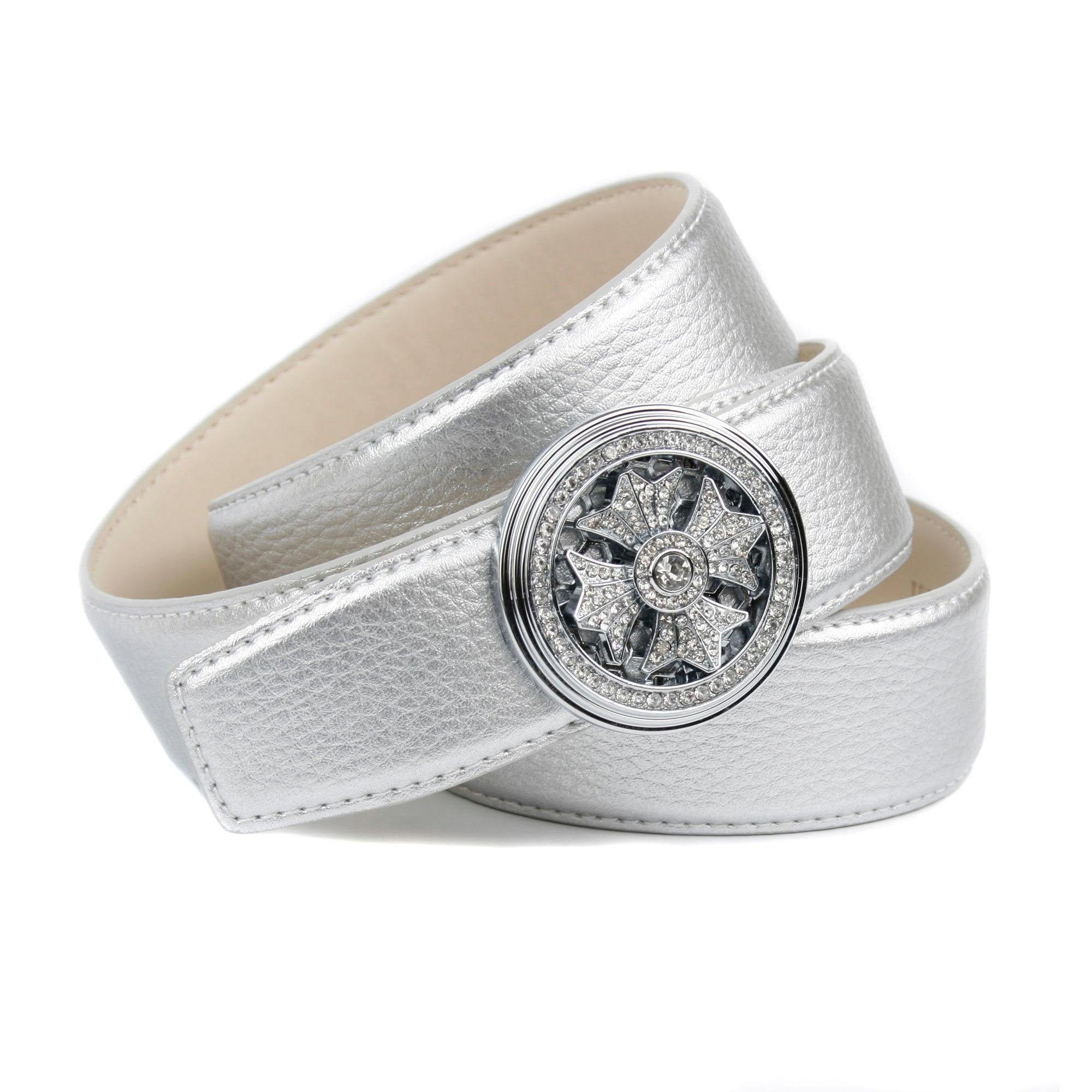 Anthoni Crown Ceinture en cuir mit Schmuckschliesse und Drehmechanismus, Glitzersteine