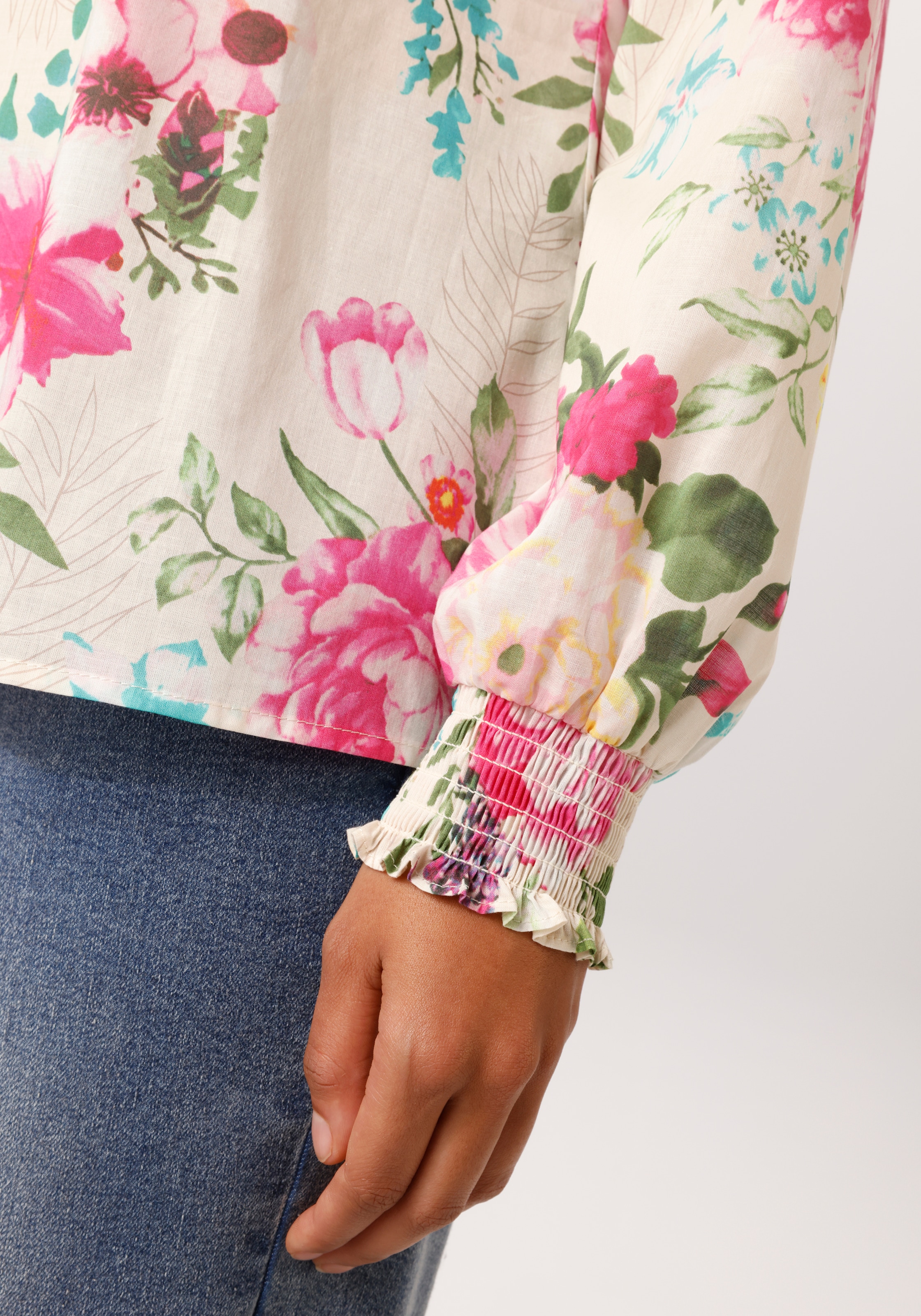 Aniston CASUAL Blouse à enfiler mit farbenfrohem Blumendruck - jedes Teil ein Unikat - NEUE KOLLEKTION