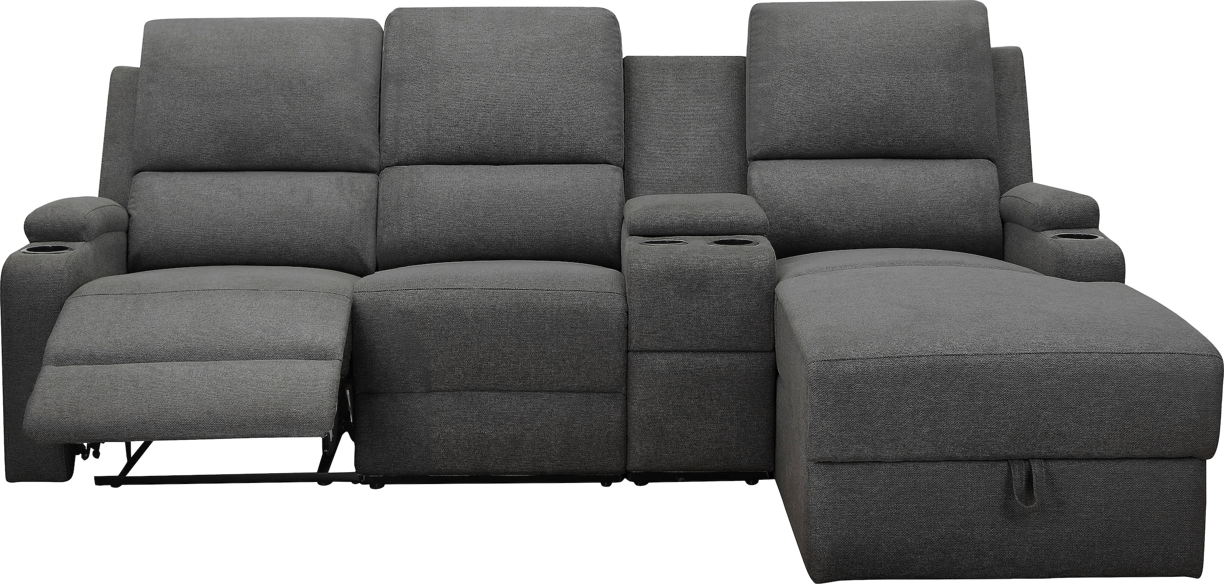 GOODproduct Canapé d'angle »NAPORI Struktur, Multimediasofa, 3er Kinosessel XXL, L-Form« canapé cinéma avec fonction relaxation, porte-gobelet, compartiment de rangement et coffre
